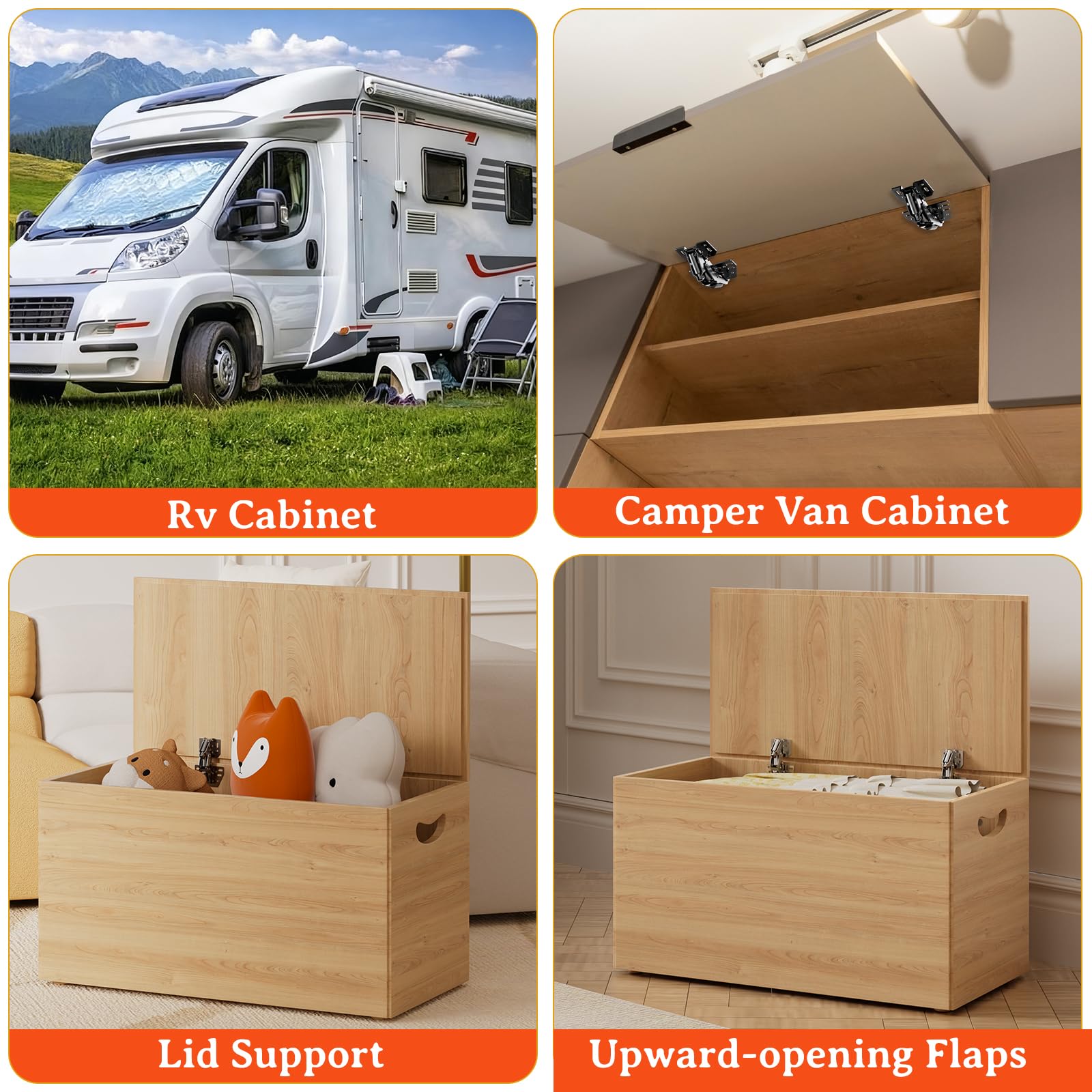 Furniware 4 Pack 90 Degree RV Cabinet Flap Hinges, Heavy Duty Surface Mount, Soft Close Damper, Self Closing - Image 3
