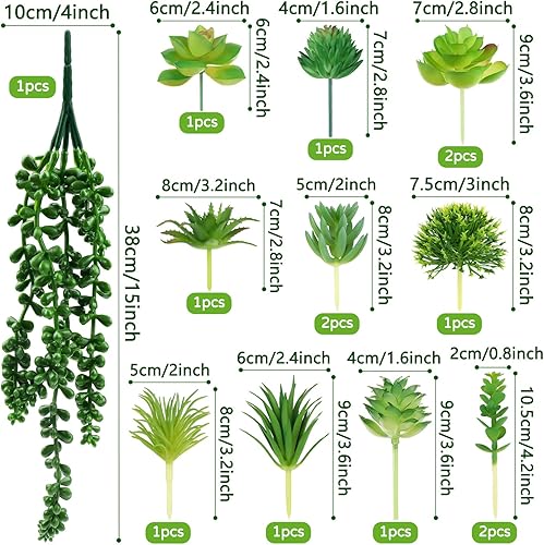Miniatura 2 de Plantas suculentas artificiales, 14 plantas suculentas verdes, mini suculentas falsas para manualidades, hogar, jardín, oficina, fiesta