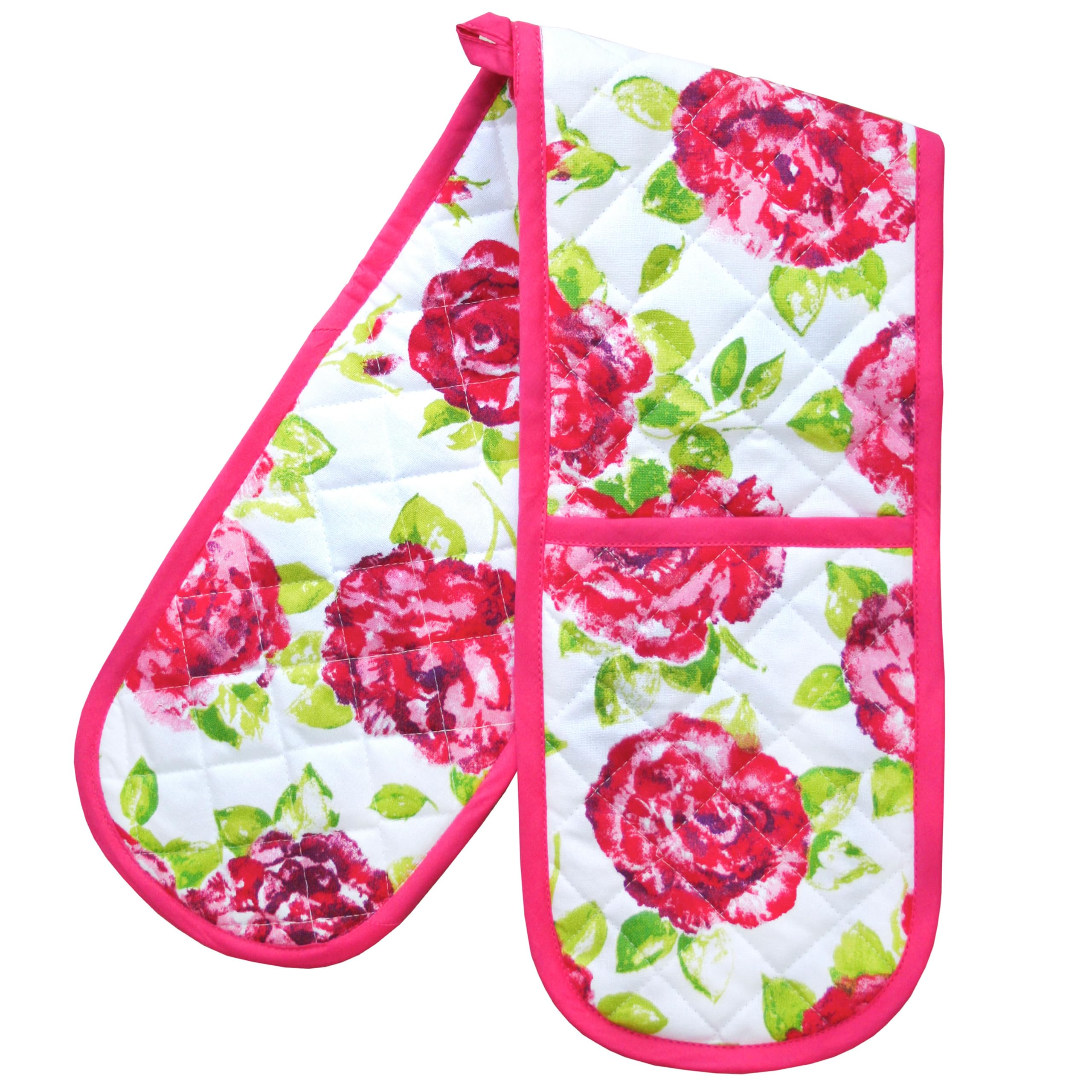Ragged Rose Pink Double Oven Gloves, Cotton, 85X17cm