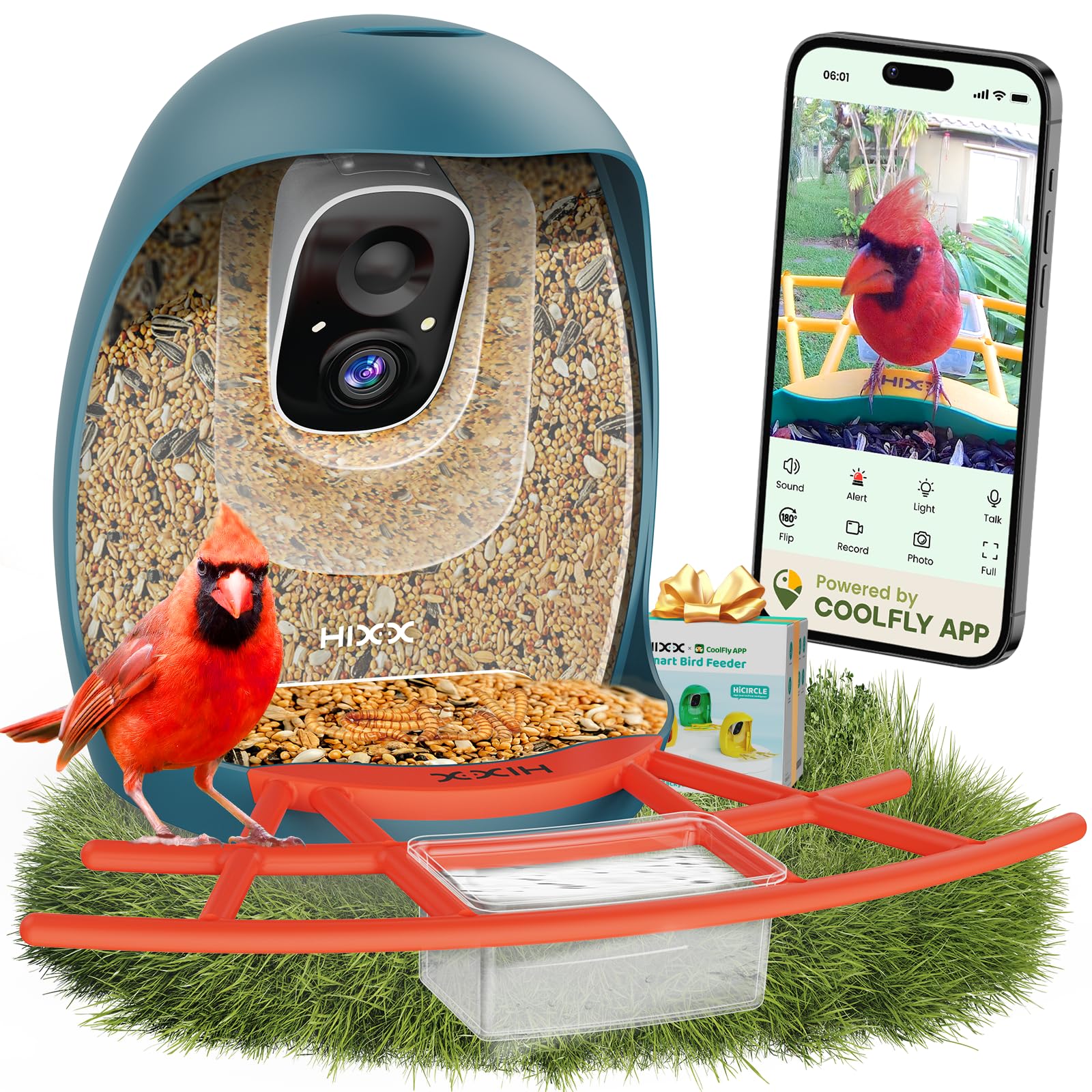 HIXX Smart Bird Feeder with Camera, AI Identify Birds & Auto Capture, 2K HD Live Camera Birdwatching with Color Night Vision for Bird Lovers Gifts (