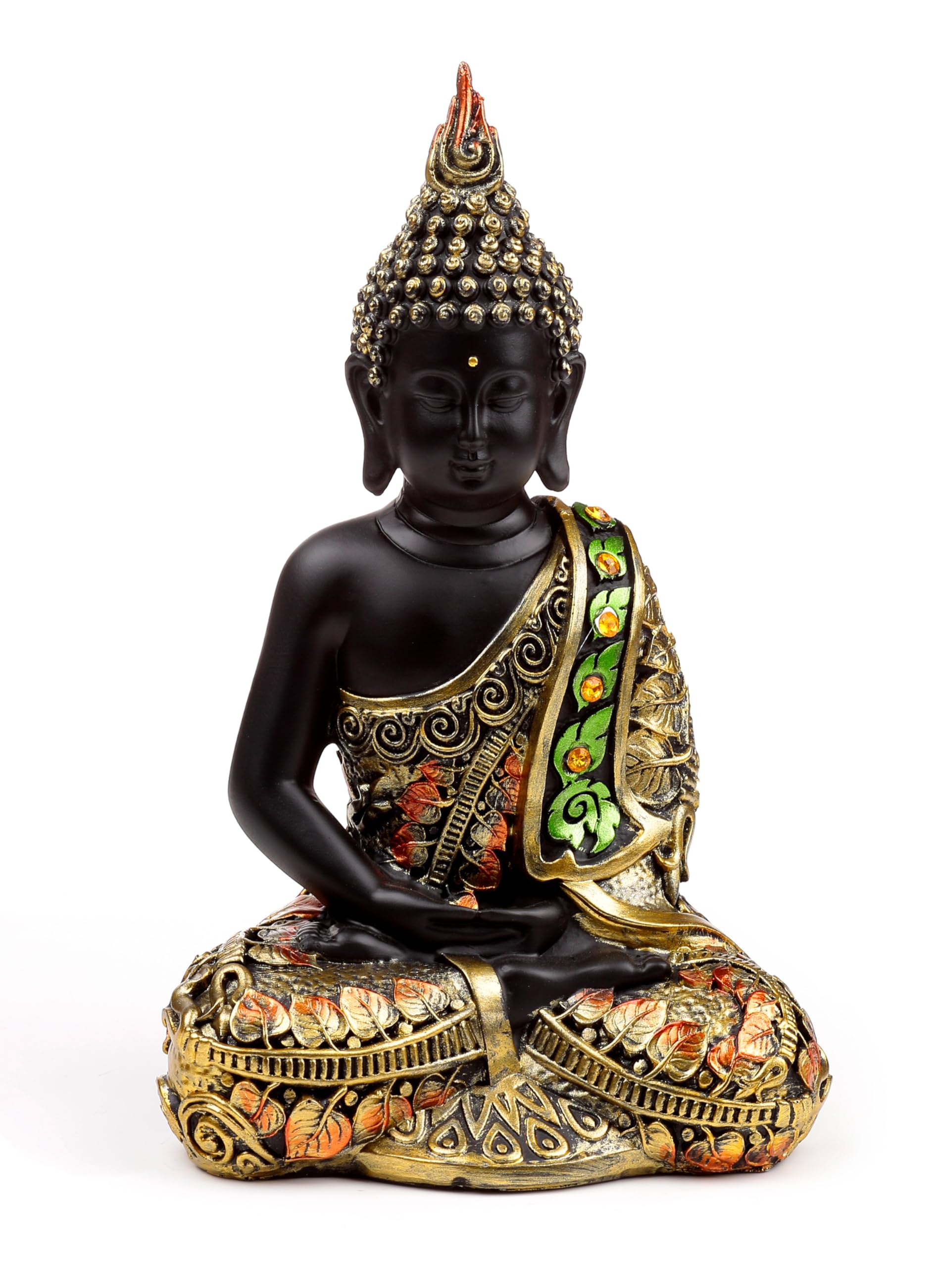 Puckator Black & Orange Gold Thai Buddha Contemplation - Cute Room Decor - Aesthetic Feng Shui Meditation Accessories - Garden Ornaments - Shelf Desk Decorations - Mindfulness Home Gifts - Statues