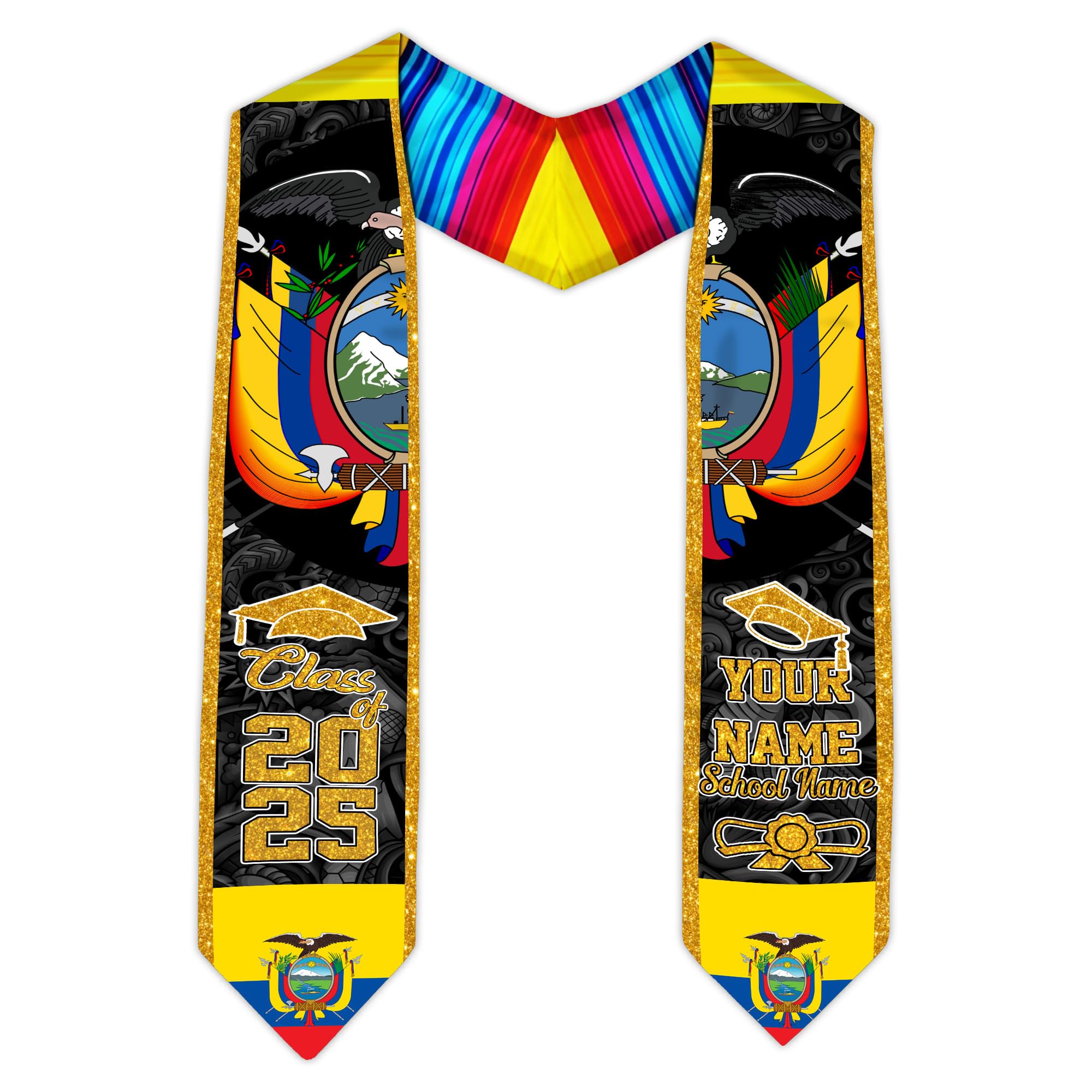 MonkeyVan Custom Ecuador Graduation Sash, Ecuadorians American Flag Graduation Stole 2025, Ecuador Flag Pride Graduation Sash Ecad 12