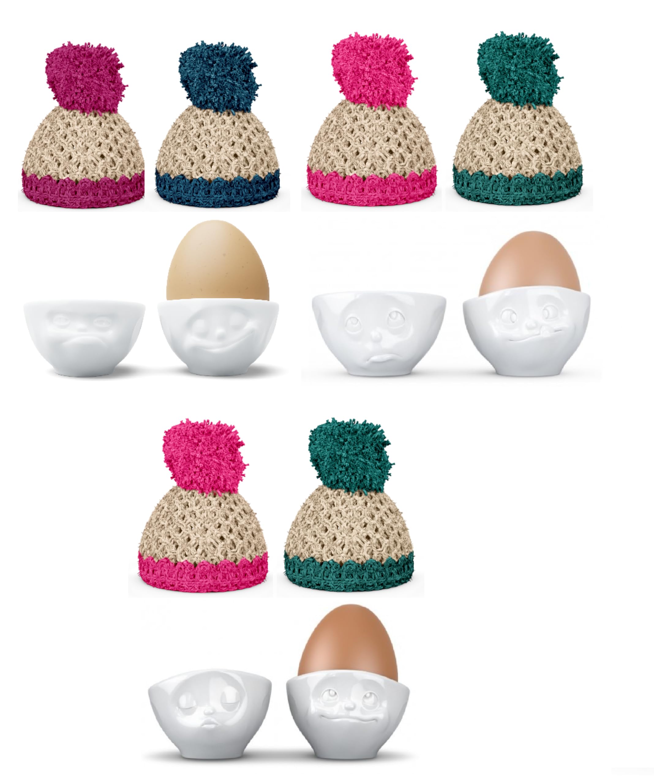 Fiftyeight Products Eierbecher 6er Set mit verschiedenen Gesichtern und 6 Mützen