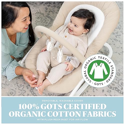 Miniatura 24 de Baby Delight Aura Deluxe | Bouncer portátil para bebés | Mecedora para bebés | Tweed de carbón acolchado Gris,Avena orgánica acolchada,Salvia