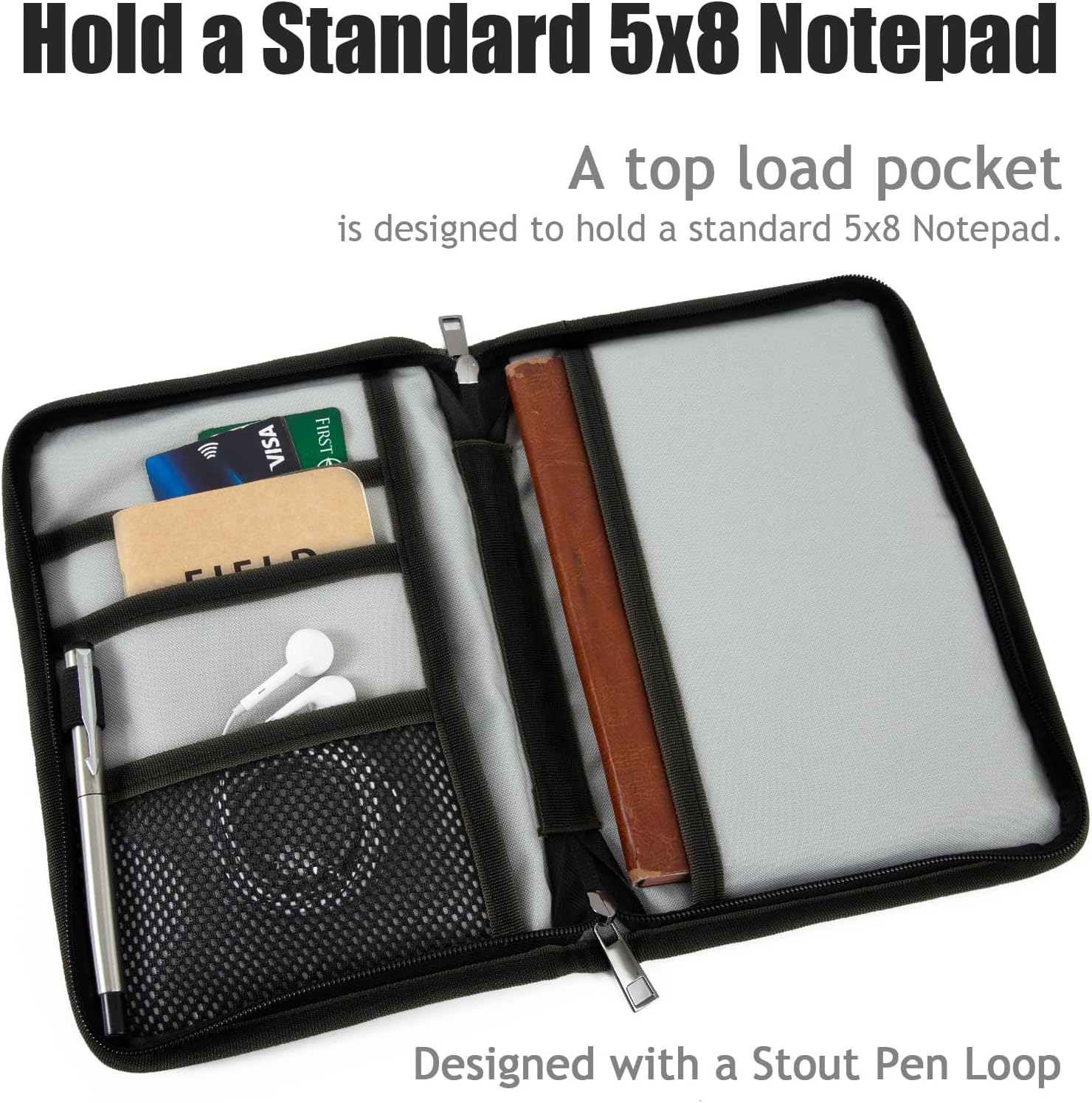 Field Notes Notebook Cover for 6.7 X 9.8 Inch with A5 Journal Cover Notebook Zipper Pocket Planner for Pen Holder,Water Resistant Cover Notebooks Sketchbook,Waterproof Waxed Canvas (Dark blue)