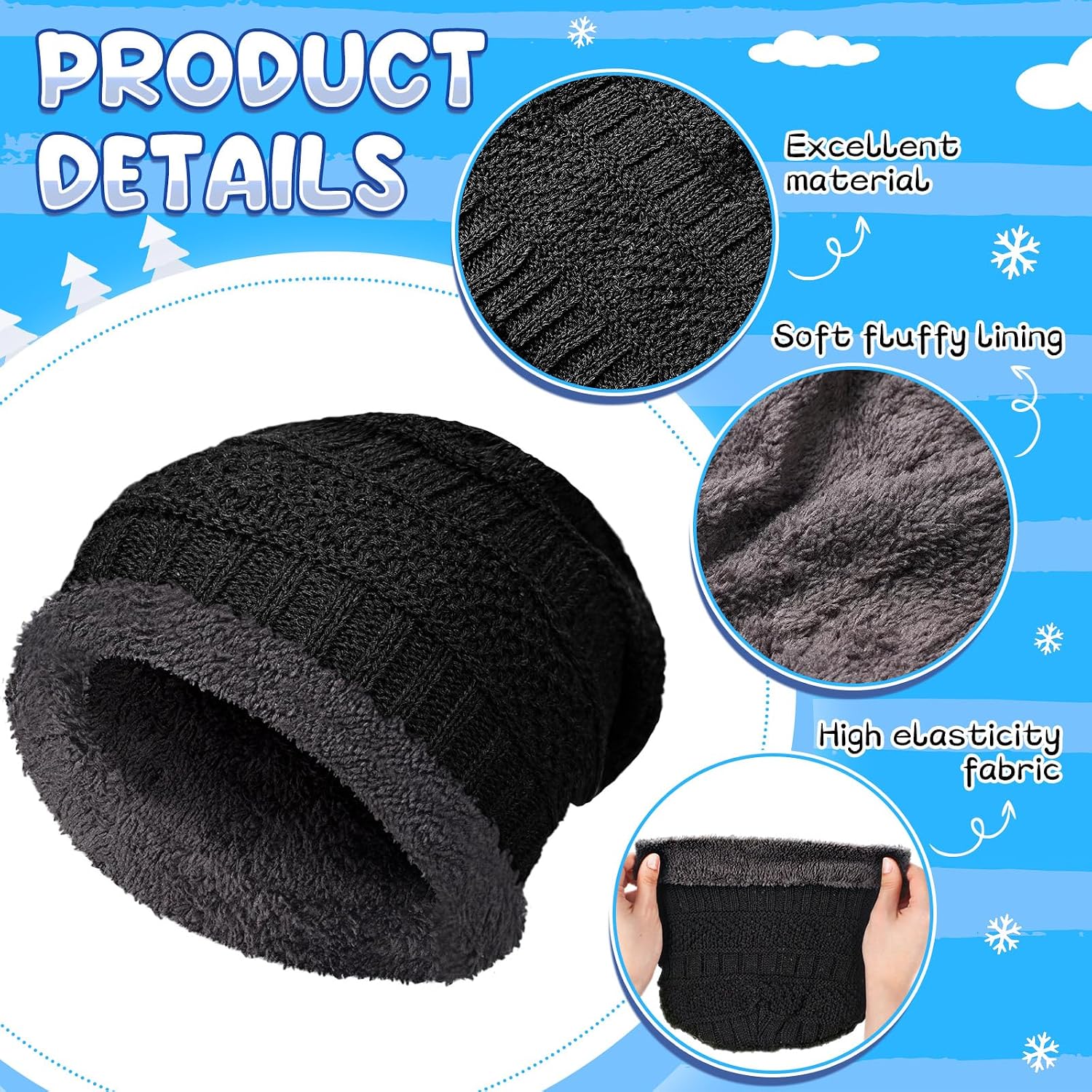 Geyoga 6 Pack Kids Winter Beanie Hat Gloves Set Boys Girls Warm Knitted Fleece Lined Pompom Hat for Children Toddler 3-8 Year
