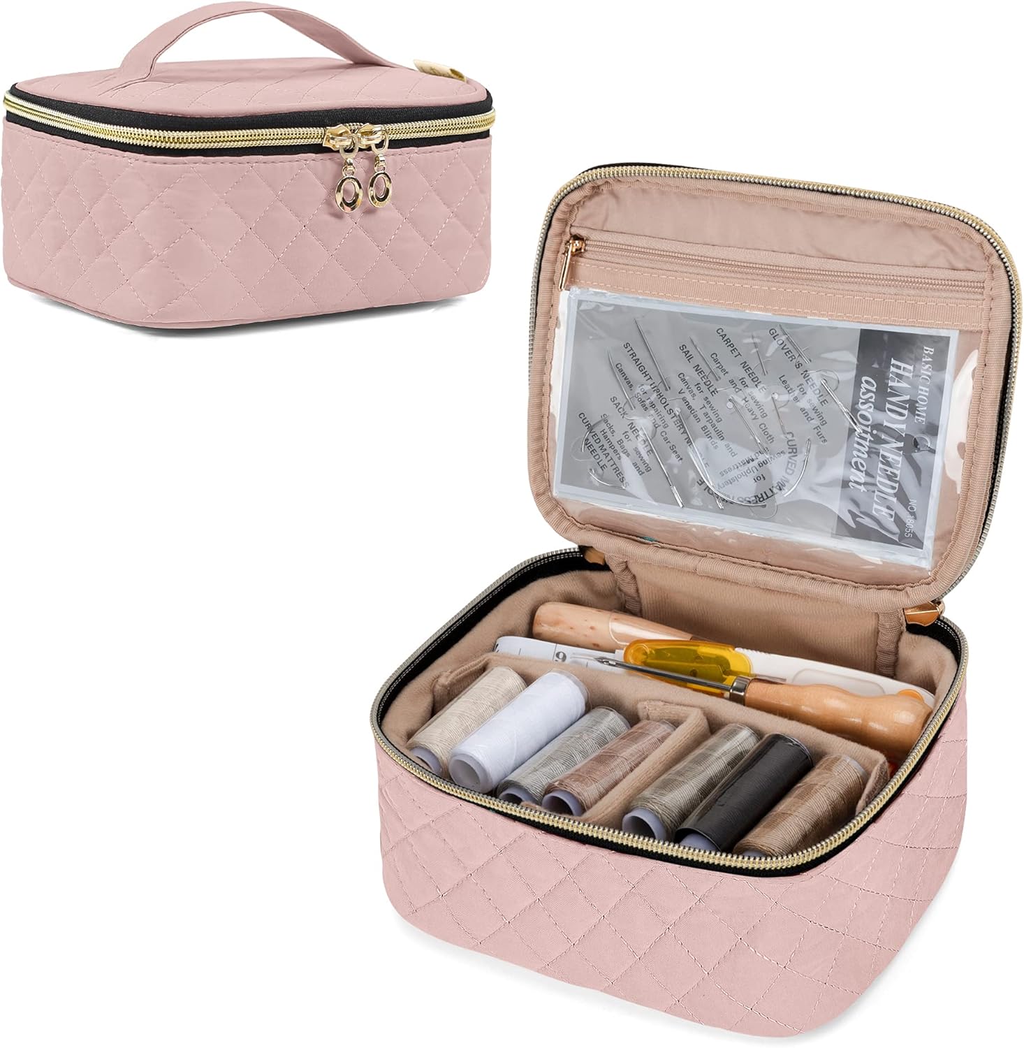LoDrid Leather Sewing Kit, Leather Repair Set with Storage Bag, DIY Leather Craft Tools & Supplies for Beginner, Adult, Sewing Needles, Threads and Other Leathercraft Accessories, Dusty Rose