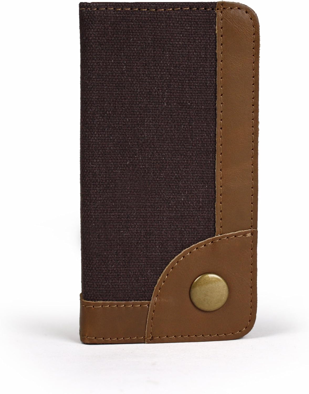 Bear Motion (TM) Luxury Denim + 100% Genuine Buffalo Hide Leather Wallet Folio Case for iPhone 5 / 5S - Brown