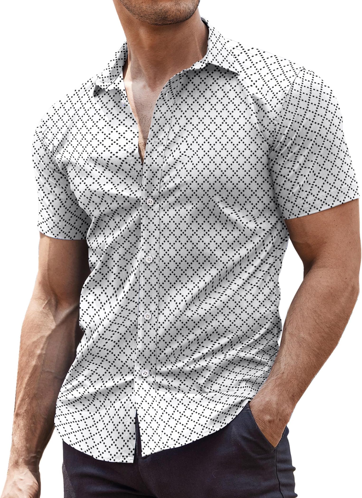 COOFANDYMen's Muscle Fit Dress Shirts Wrinkle-Free Long Sleeve Casual Button Down Shirt