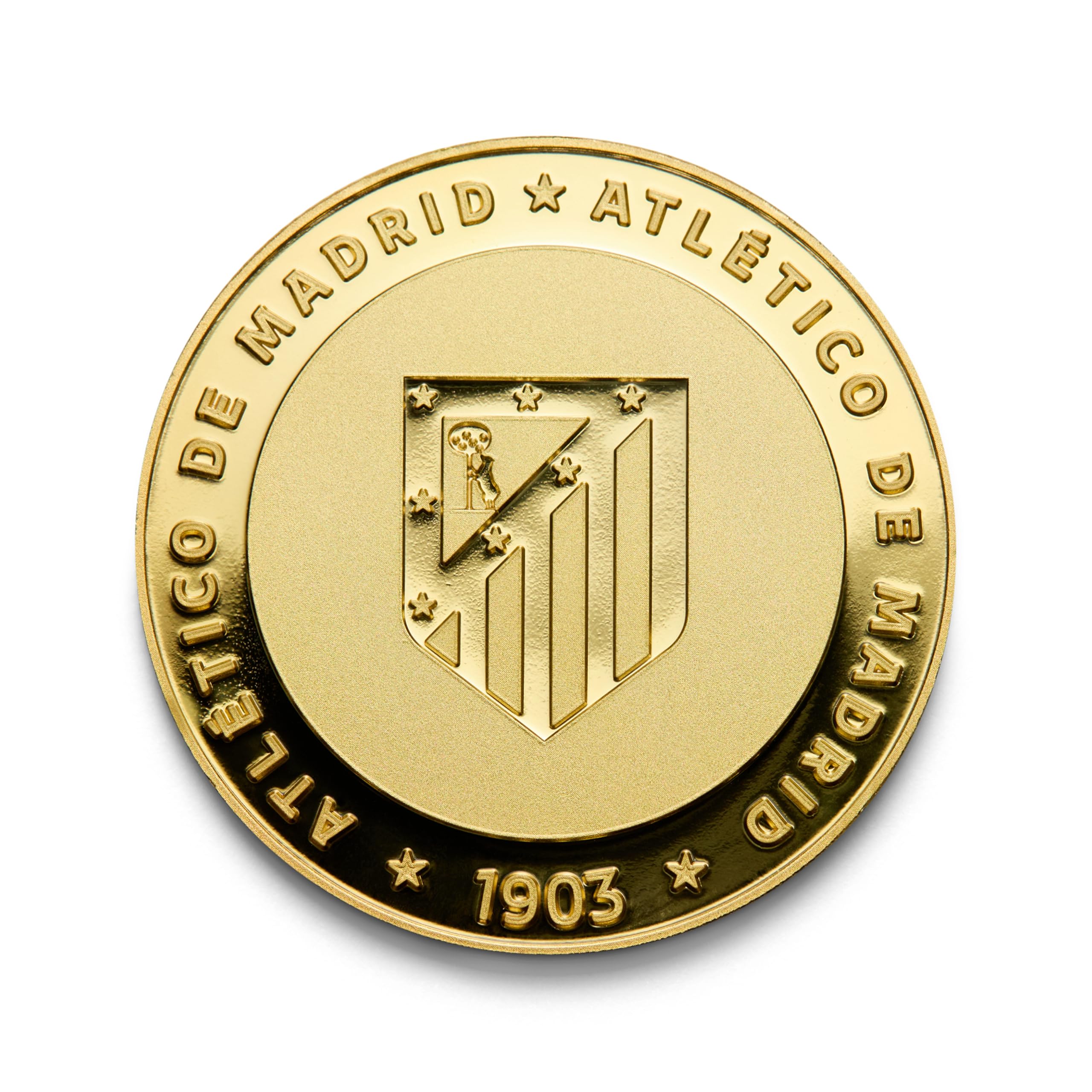 Moneta da Collezione Ufficiale dell'Atlético de Madrid, Edizione Speciale Indy, placcata in Oro, Lega Metallica, Diametro 40 mm, Spessore 3 mm, con Capsula Protettiva