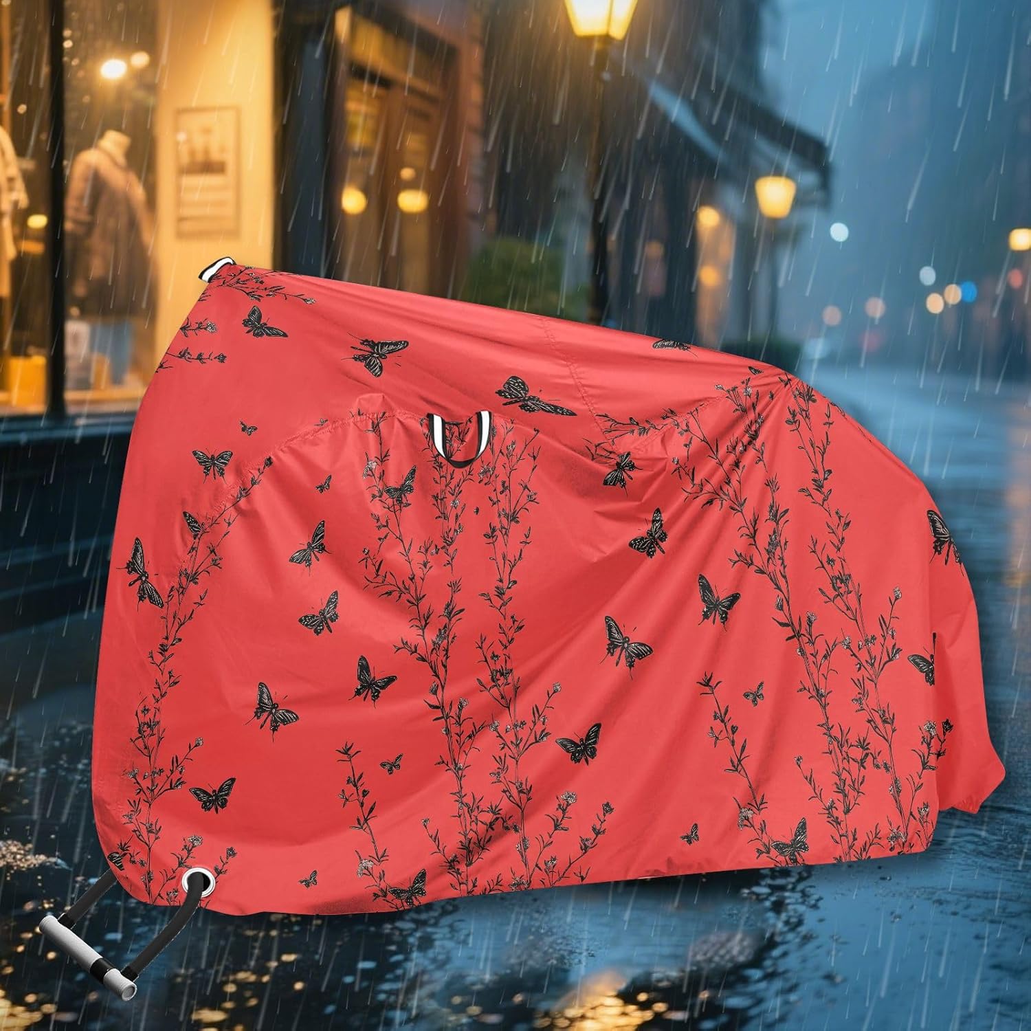 Black Butterflies Plants Red Bike Covers Waterproof Mountain Bike Cover Bikes Storage