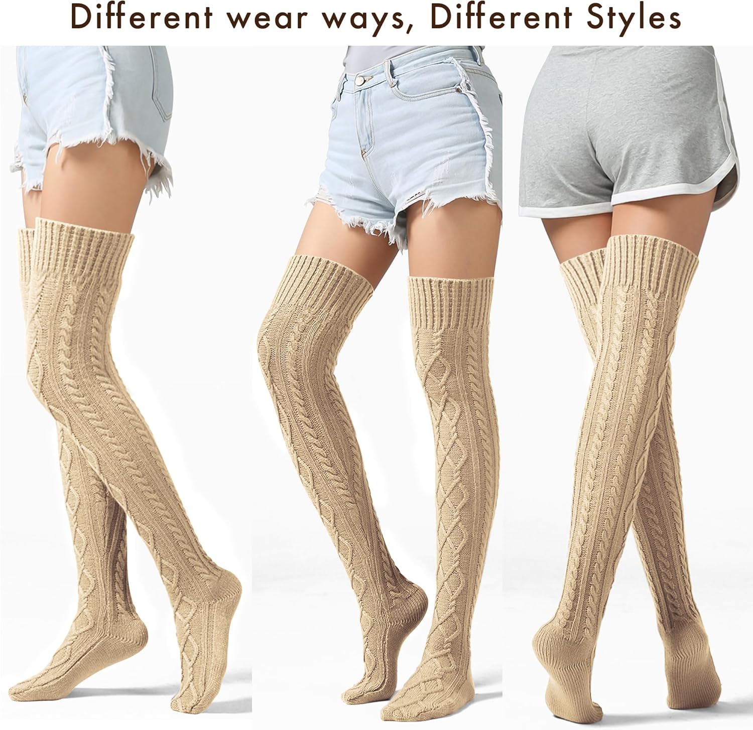 VIBILIA Thigh High Socks Cable Knit Winter Boot Socks Over the Knee Extra Long Non-Slip Leg Warmers for women - Black - Image 5