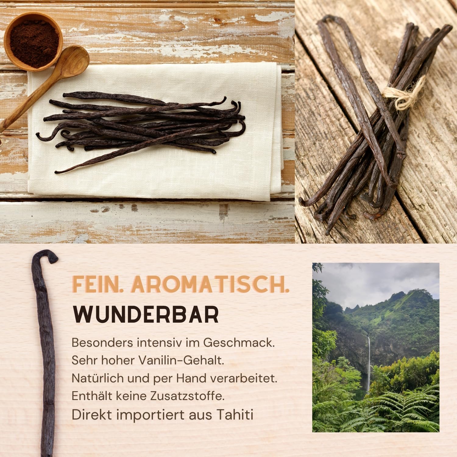 JUST VANILLA Bourbon Vainas de Vainilla 20 Piezas Enteras 42 Gramos Premium Tahití Vainilla Varillas para hornear, Cocinar, Extraer, Refinar Platos Dulces