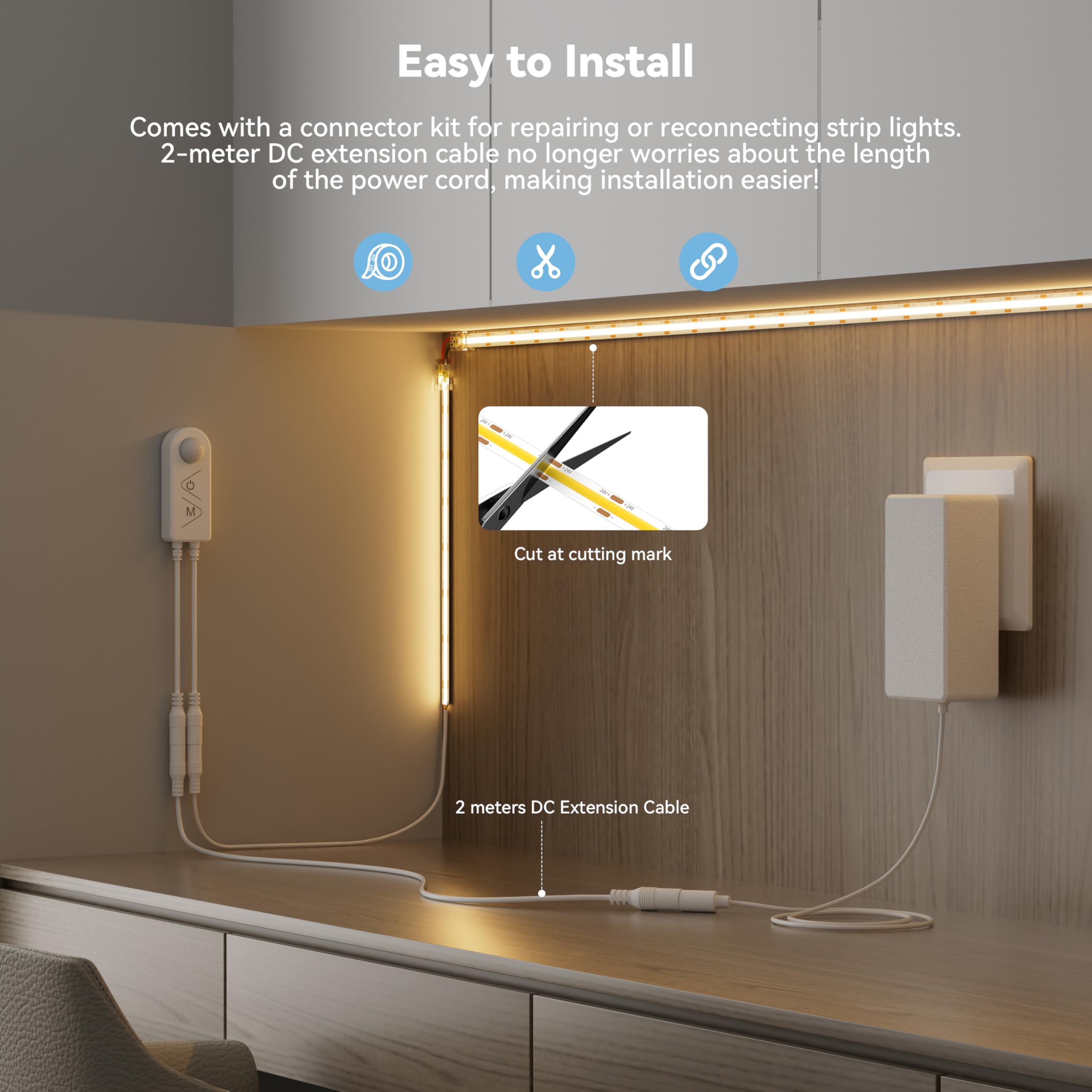 PAUTIX 24 V COB-LED-Streifen mit Bewegungsmelder, bewegungsaktiviertes LED-Licht, 2700 K, warmweiß, 20 Fuß, dimmbar, superhell, mit Doppel-Beleuchtungsmodus, unten