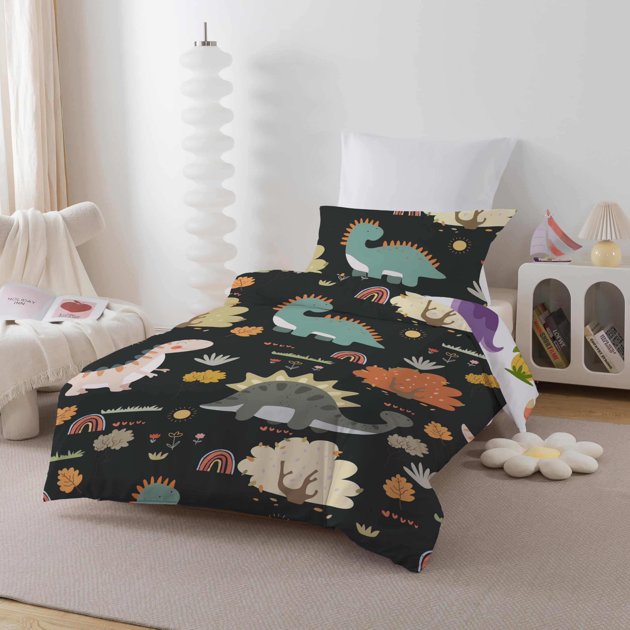 ROZTYLJ Cot Bed Duvet Cover Set Dinosaur Patterns Toddler Bedding Set For Boys Reversible Cot Duvet Cover 120x150cm & Pillow Case 40x60cm - Image 2