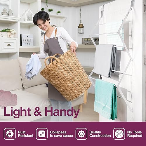 Miniatura 5 de BLACK+DECKER Estante de secado telescópico extensible sobre la puerta, organizador de ropa, colgador de toallas, lavandería, plegable, color plateado