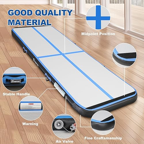 Miniatura 3 de FBSPORT - Colchonetas inflables de entrenamiento de 4 u 8 pulgadas de grosor, pistas de gimnasia para uso en el hogar, animadoras, yoga, Negro,Negro