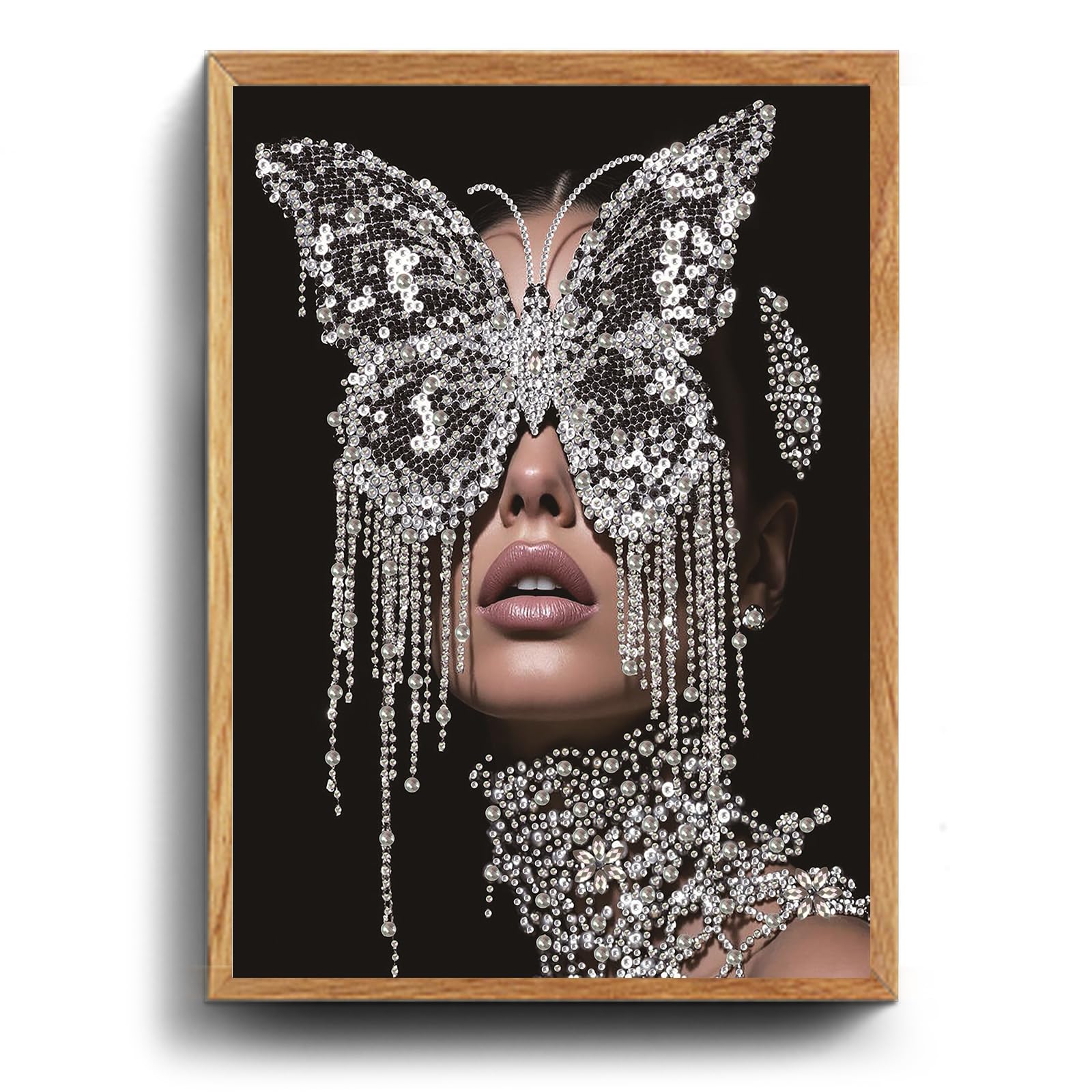 POETRYDRAW Crystal Butterfly Fringe Mask 5D DIY Partial Drill Diamond Art Kit 11.81x15.75 Inch Decorative Gem Painting for Adults & Beginners