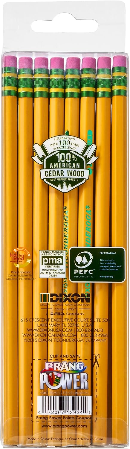 Ticonderoga Wood-Cased Pencils, Unsharpened, #2 HB Soft, Yellow, 96 Count and 24 Count Bundle