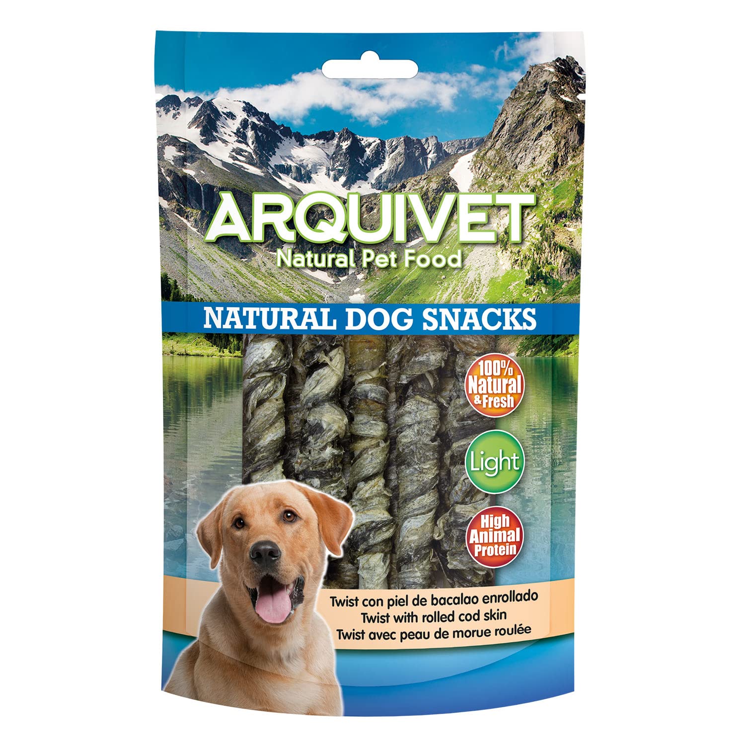 ARQUIVET Twist con Bacalao Enrollado 13 cm - 100 gr - Snacks para Perros 100% Naturales - Chuches, premios, golosinas, recompensas, chucherías caninas - Producto Light