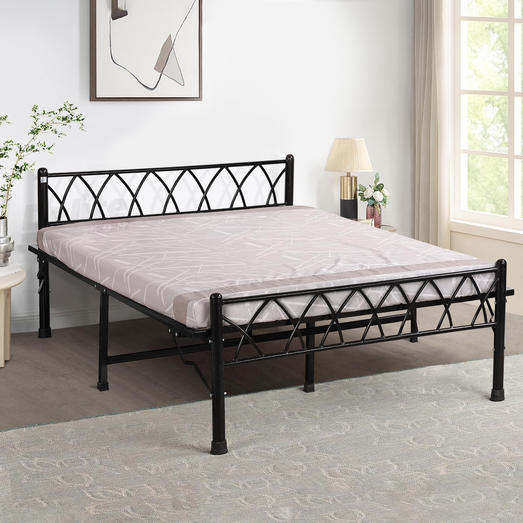 Delite Kom Mario Metal Bed | Queen Size Folding Metal Bed (6.71ft x 5ft) Foldable, Portable, No Installation | Strong Steel Frame | Powder Coated | For 75"x60" Mattress | Glossy Black |1 Year Warranty-image-38