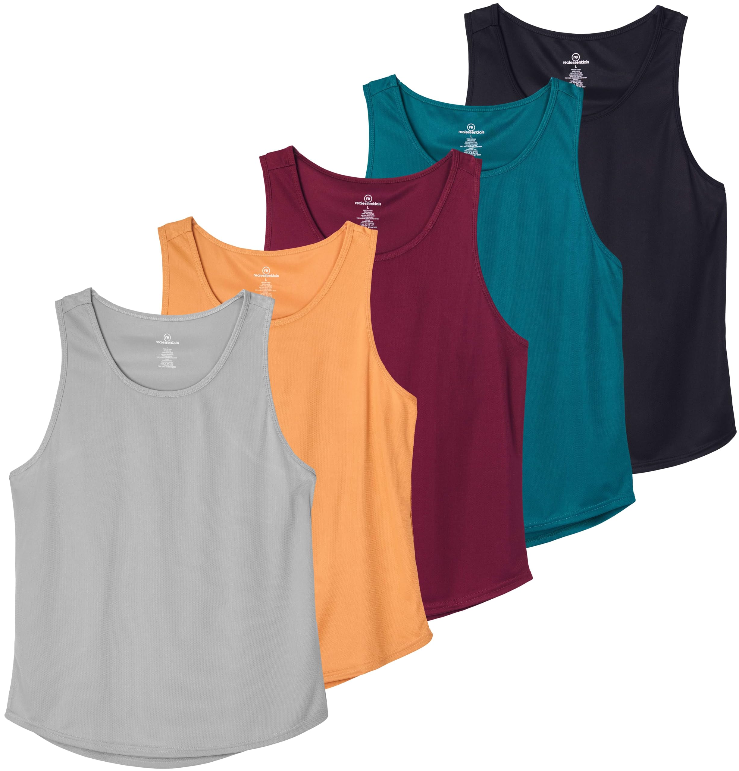 Real Essentials 5 Pack: Men's Mesh Y-Back Muscle Tank Top - Gym Workout & Bodybuilding Fitness (Available in Big & Tall)