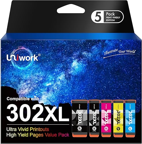 Uniwork Cartucho de tinta 302XL remanufacturado para Epson 302XL 302 XL T302XL T302 para usar con impresora Expression Premium XP-6000 XP6000