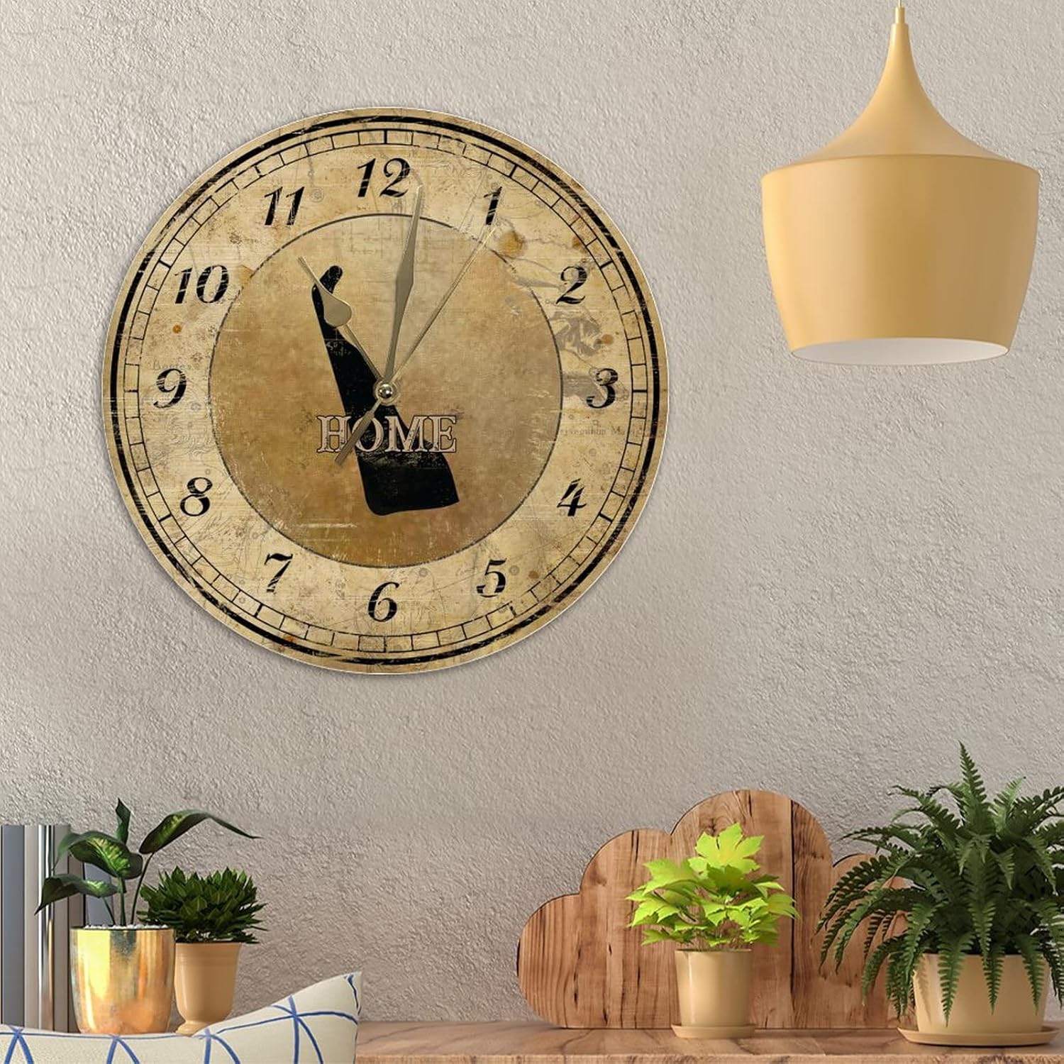 Vintage Delaware State Map Wooden Wall Clock 12inch Wall Clock French Retro American State Home Wall Clocks Vintage Retro Battery Operated Silent Wooden Wall Clocks for Kitchen Bedroom Office