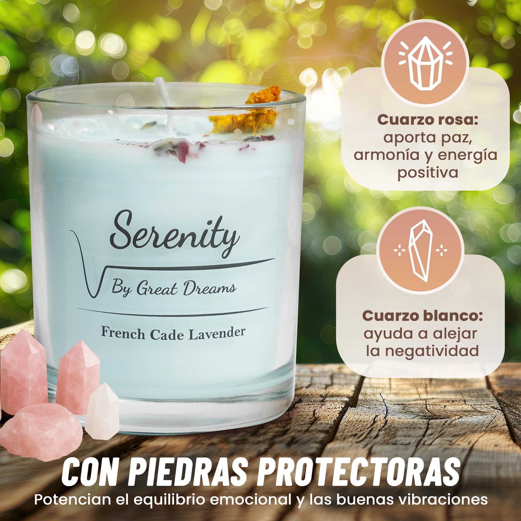 GreatDreams® Set Velas Aromáticas con Piedras Naturales - Velas Decorativas Sin Parafinas Hechas a Mano - Regalo Vela Perfumada para Mujer