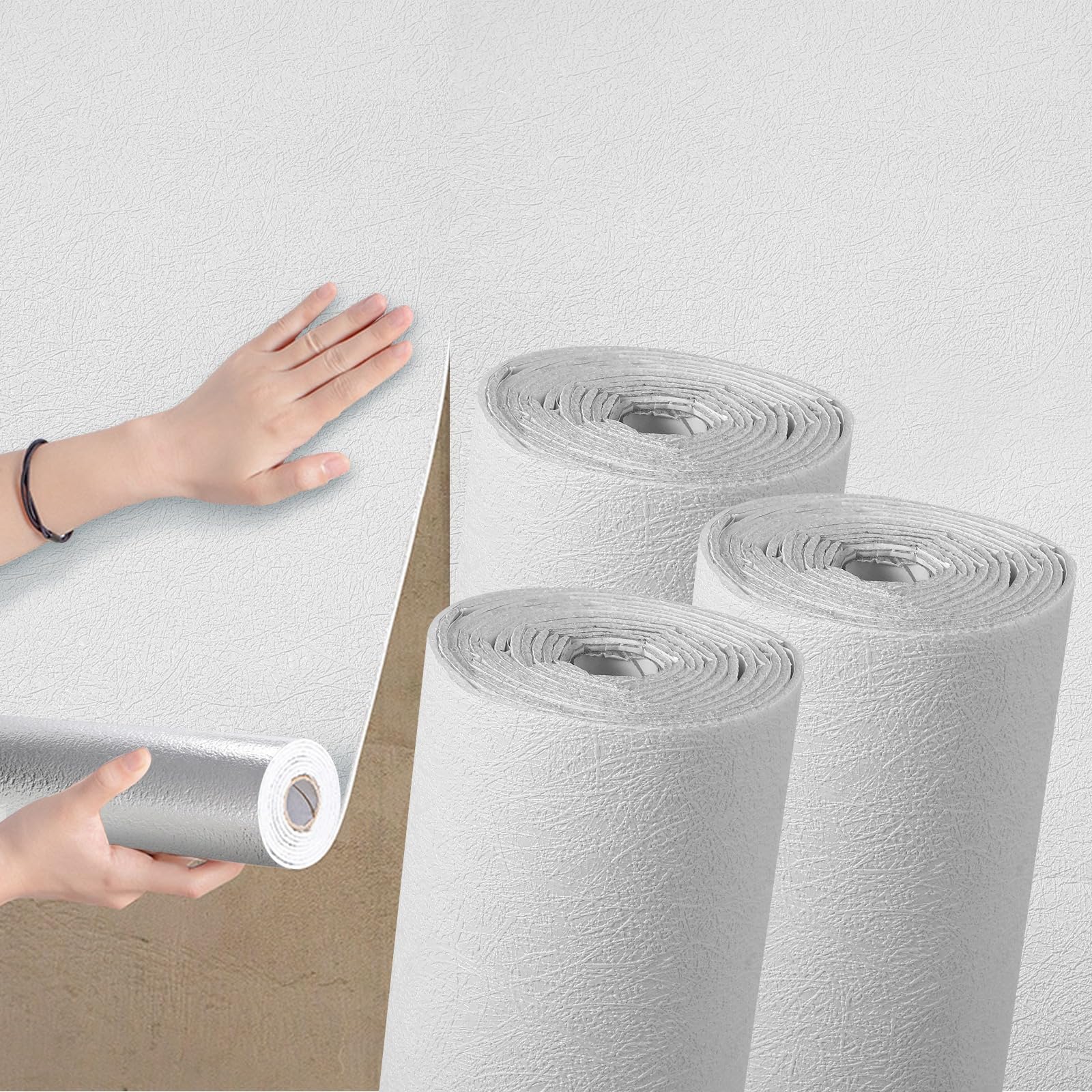 Camiraft Self Adhesive Wallpaper Roll Peel and Stick Thermal Wallpaper for Bad Cold Walls -3 Rolls=4.2m² 3mm Thick White Textured Insulated Lining Paper for Walls for Bedroom Living Room,Bathroom