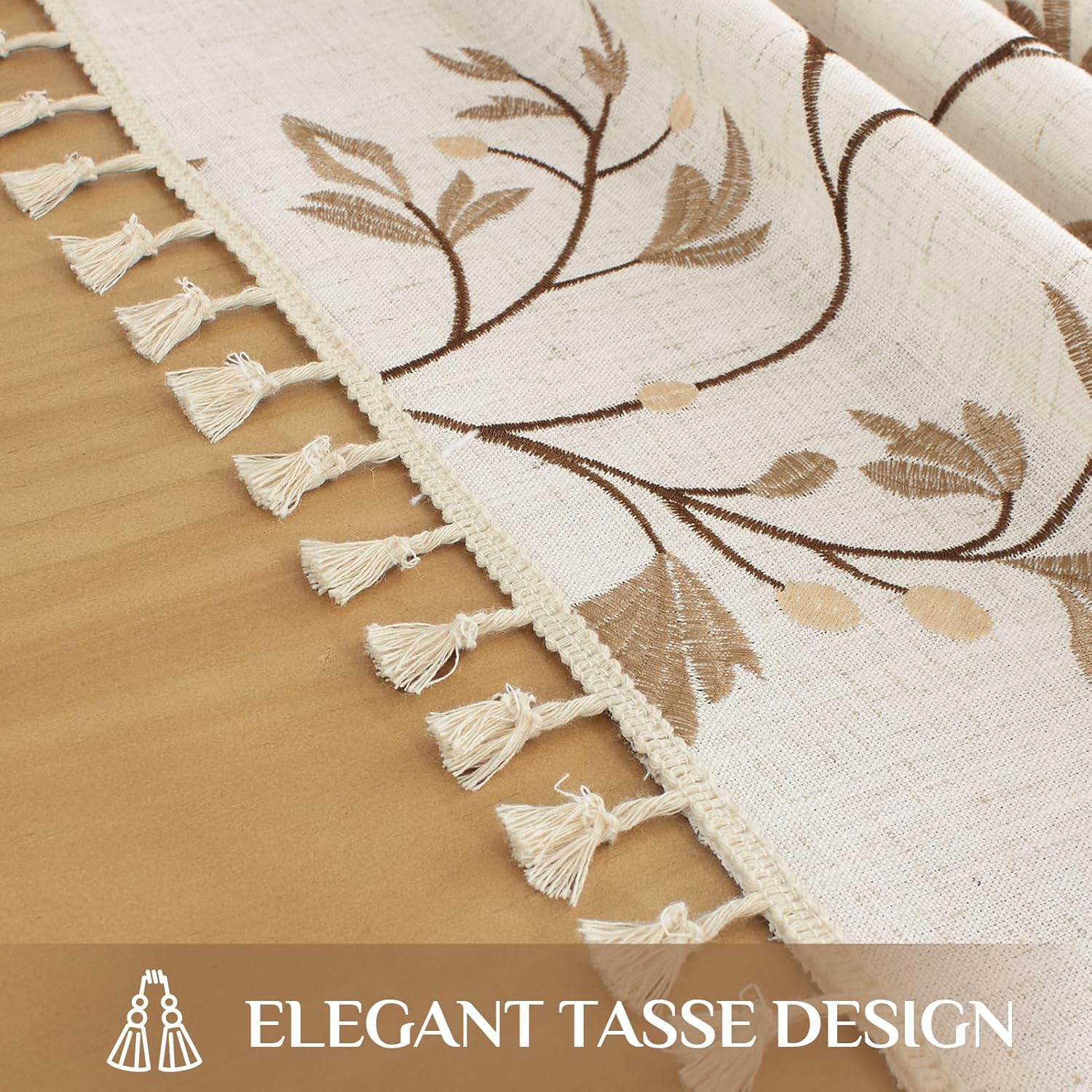 Softalker Boho Tablecloth Rectangle, Linen Cotton Tablecloth With Tassels, Heavy Duty Table Cloth With Flower And Leaves, Floral Farmhouse Table Cover Cloth Decorative for Kitchen Dining (55x102 Inch)