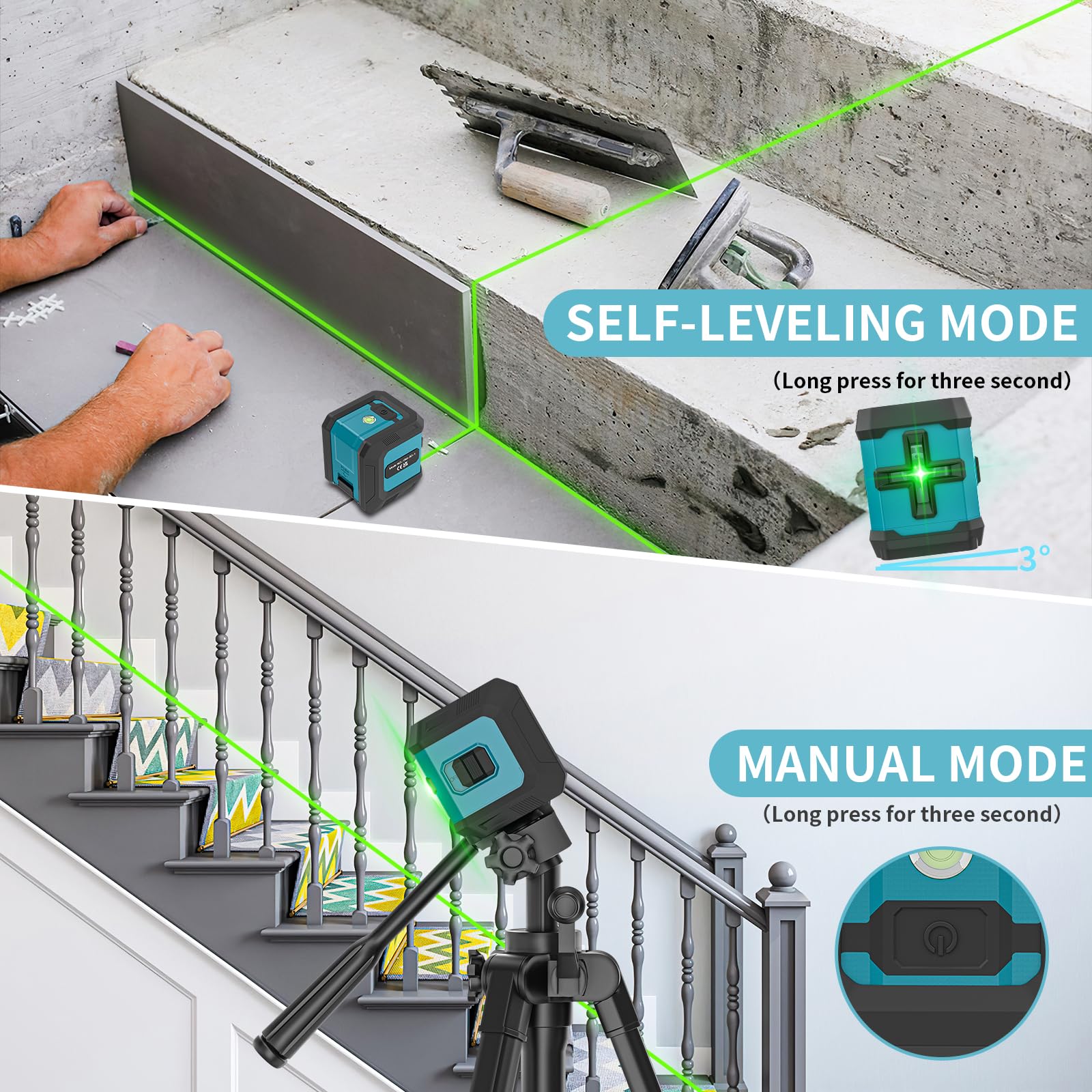 Livella Laser Autolivellante, 4 Tipi di Regolazione Della Luminosità, Modalità Manuale/Autolivellante, Impermeabile, 2 batterie AA, per Costruzioni e Appendere Quadri