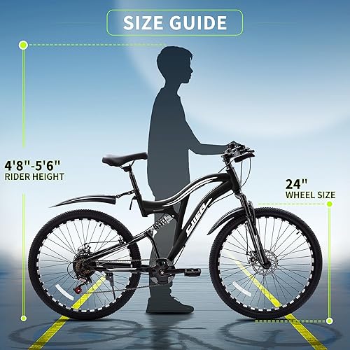 Miniatura 8 de Bicicleta de montaña para niños de 202426 pulgadas, bicicletas para niños y niñas con doble suspensión completa, transmisión de 7 velocidades, freno