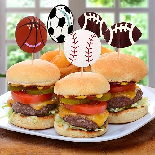 Miniatura 4 de BLUE TOP 48 piezas de dos lados deportes bola cupcake toppers jugadores deportes temáticos Cupcake Picks decoración fiesta cumpleaños fútbol béisbol