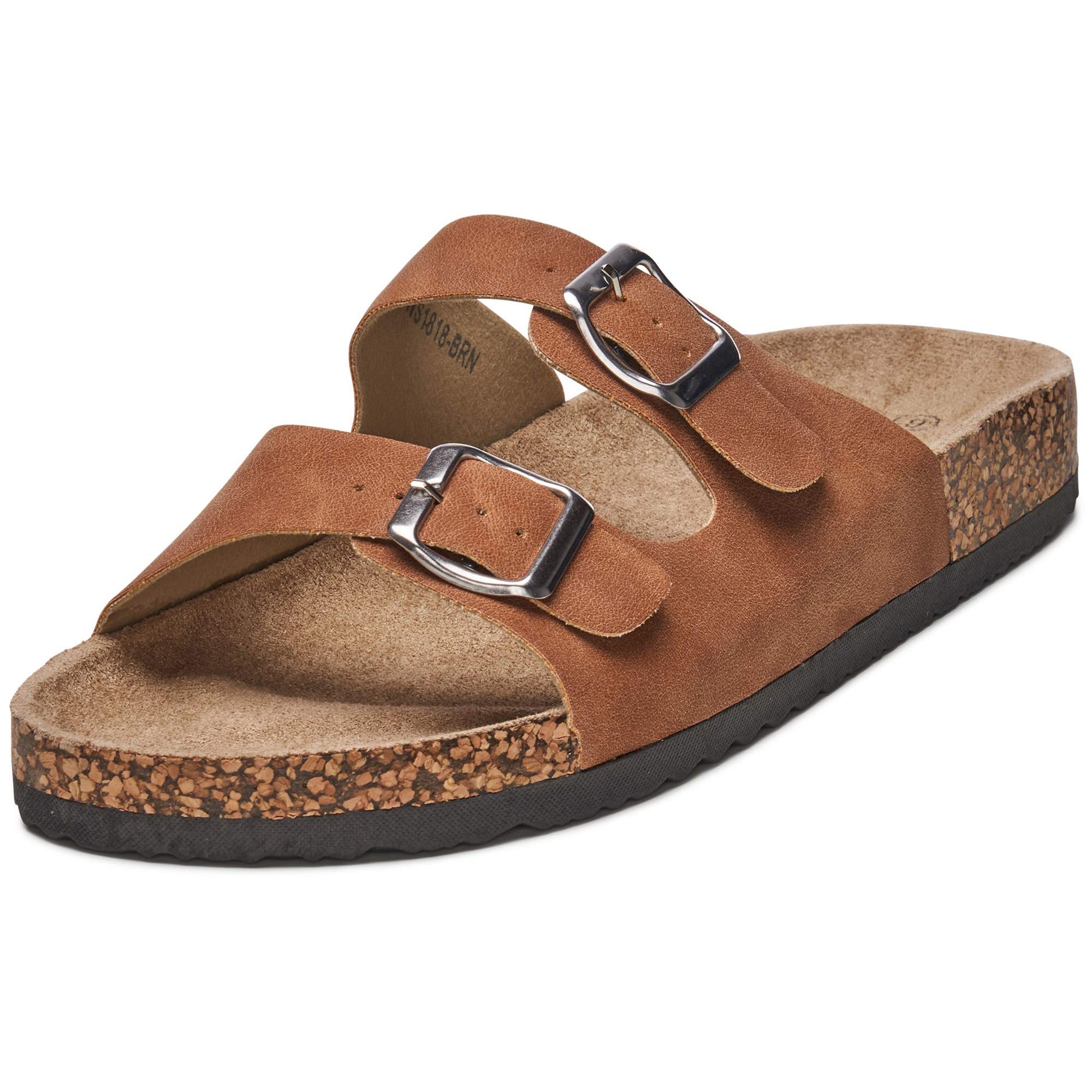 Alpine Swiss Mens Double Strap Contour Sandals | Adjustable Buckle Slides | Vegan Leather Footbed Sandals | Ergonomic Cork-Inspired Sole | Casual