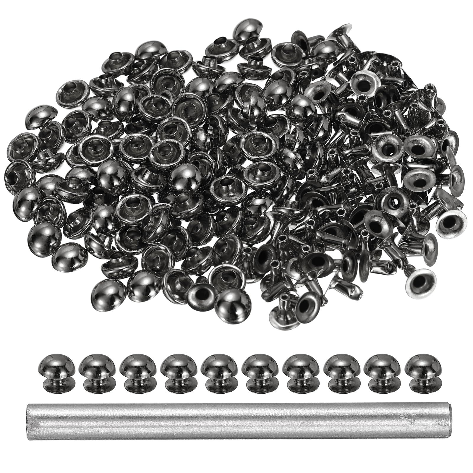 sourcing map 100pcs Round Dome Leather Rivets 7mm Leather Rivets Rapid Punk Spikes Leathercraft Decoration with Hole Punch for Rock Nailheads Clothing Belts Bags Shoes, Grey