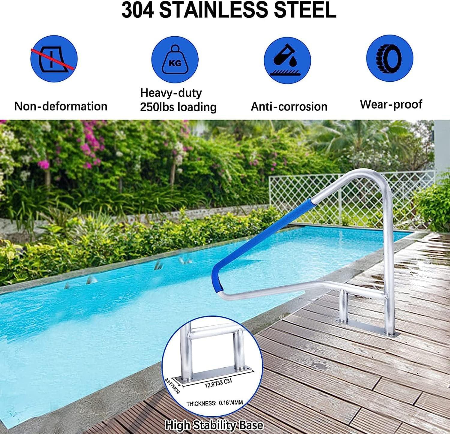 Swimming Pool Safe Hand Rail Pool Railing Pool Rail Swimming for Inground Pool, Stainless Steel Pool Safe il with Quick Mount Accessories for Spa Club or Water Park