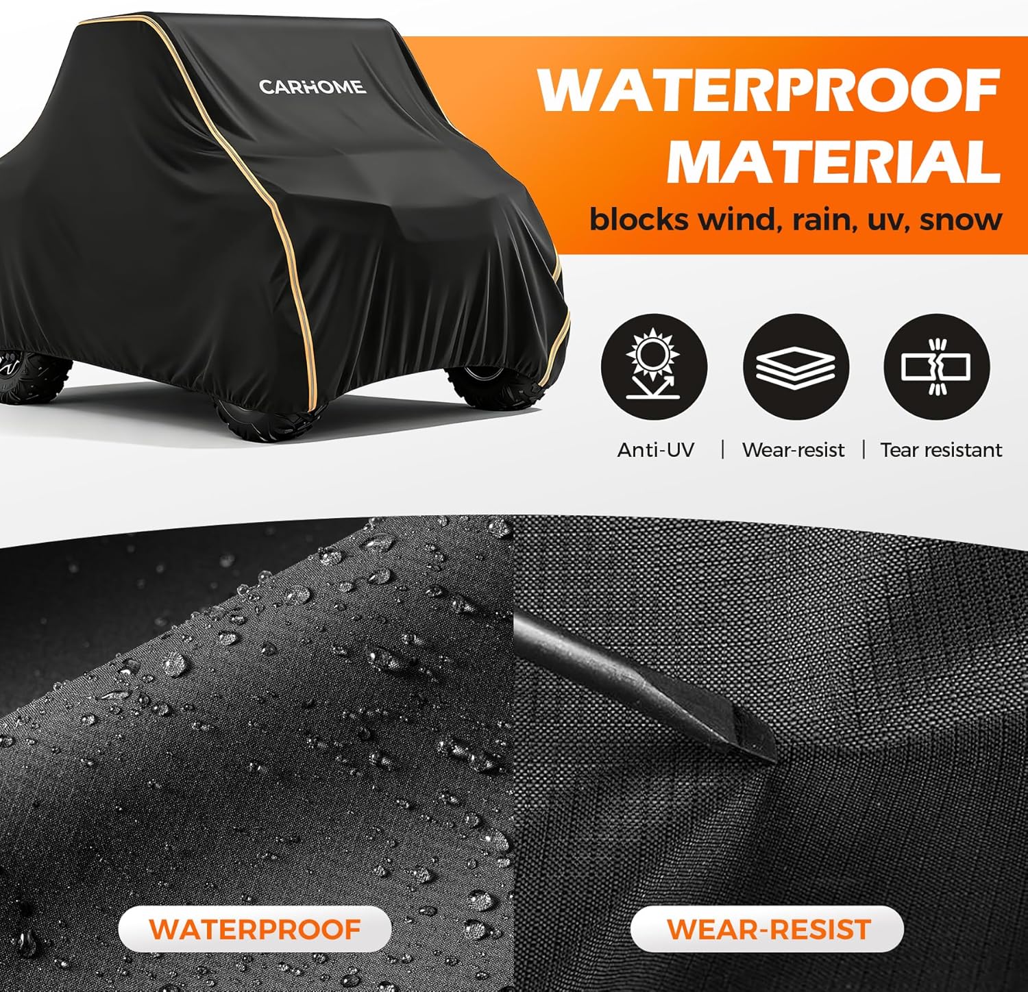 UTV Cover, 600D Heavy Duty Waterproof Side by Side Cover | Fits 2-3 Seater UTVs, All-Weather Cover with UV Protection, Windproof Straps, 140" x 75" x 58"