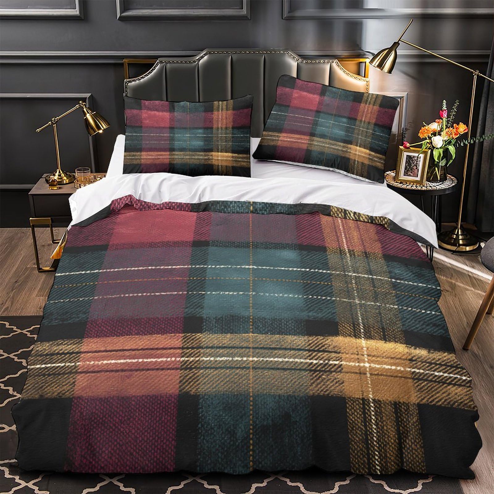 Parure de lit à carreaux 200x200 cm idéale pour une chambre d'adulte ou d'enfant moderne