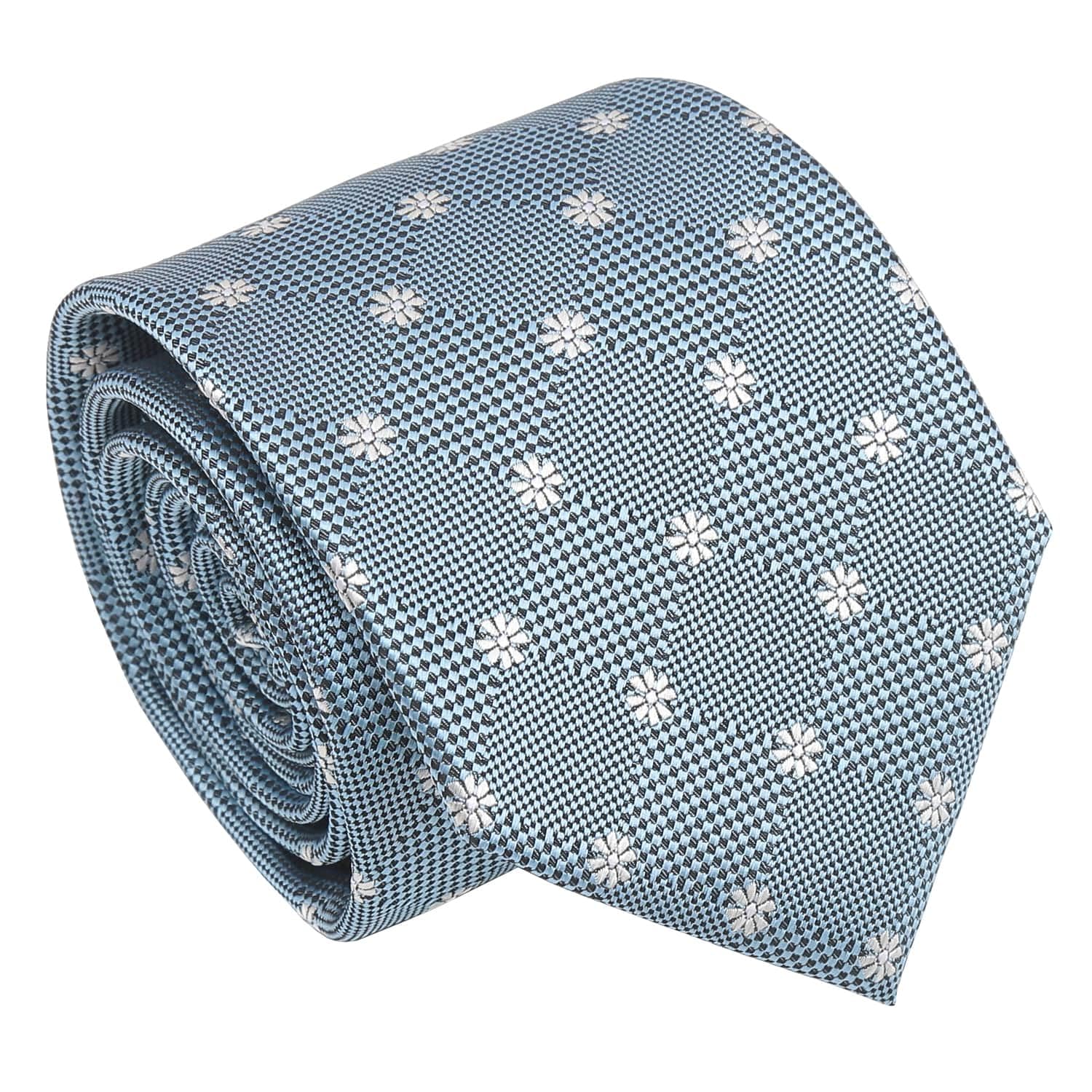 Dqt Men's Dusty Blue Daisy Floral Jacquard Tie - 8Cm Classic Width Necktie - Wedding, Business & Formal