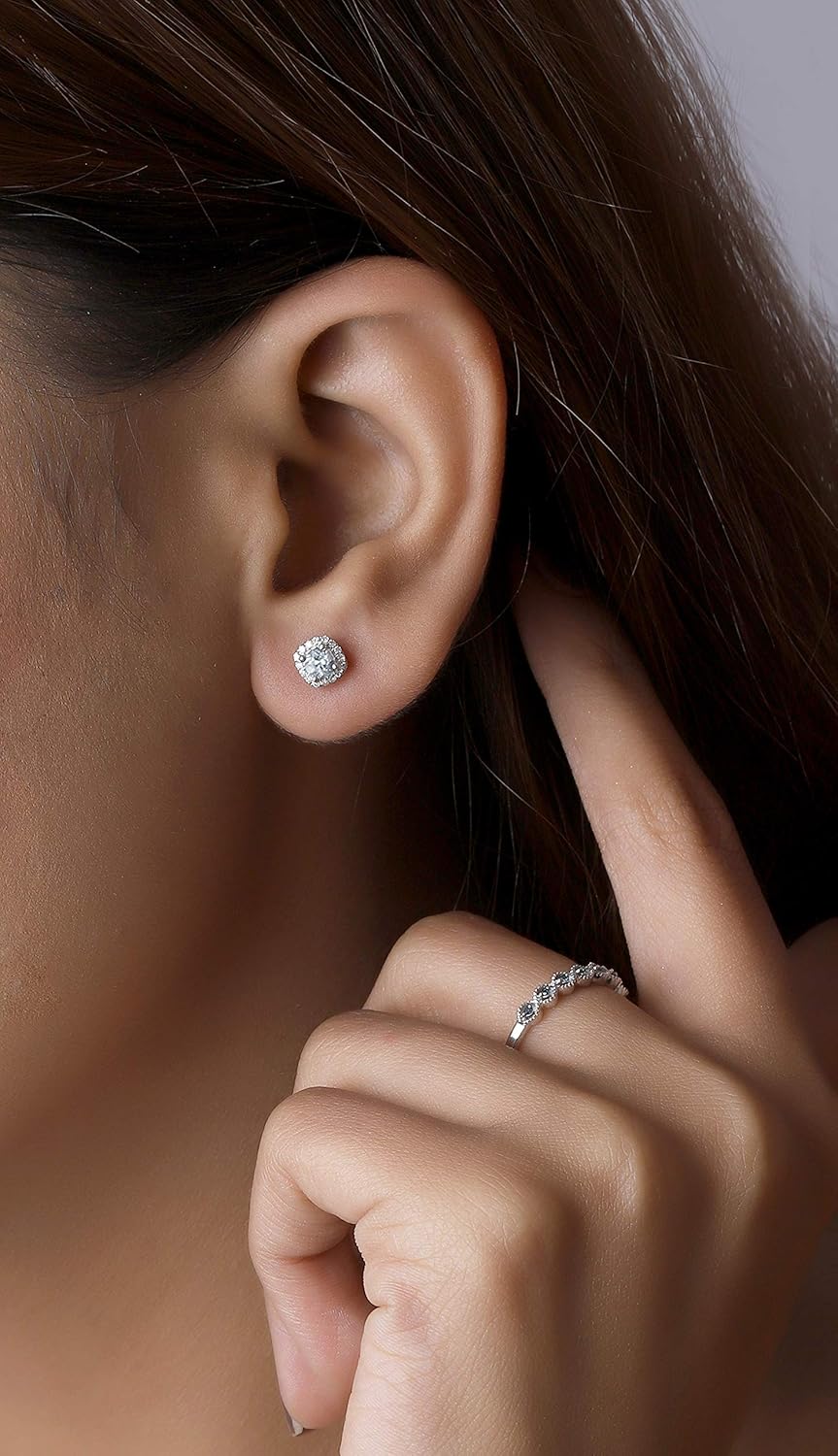 Dazzlingrock Collection 3.50mm Center Round Aquamarine & White Diamond Halo Style Stud Earrings for Women in 14K Solid Gold