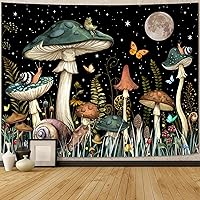Vista 1 de Zussun Tapiz de hongos verdes, luna y estrella, tapices para dormitorio, decoración estética de plantas de noche estrellada, tapastrys para colgar