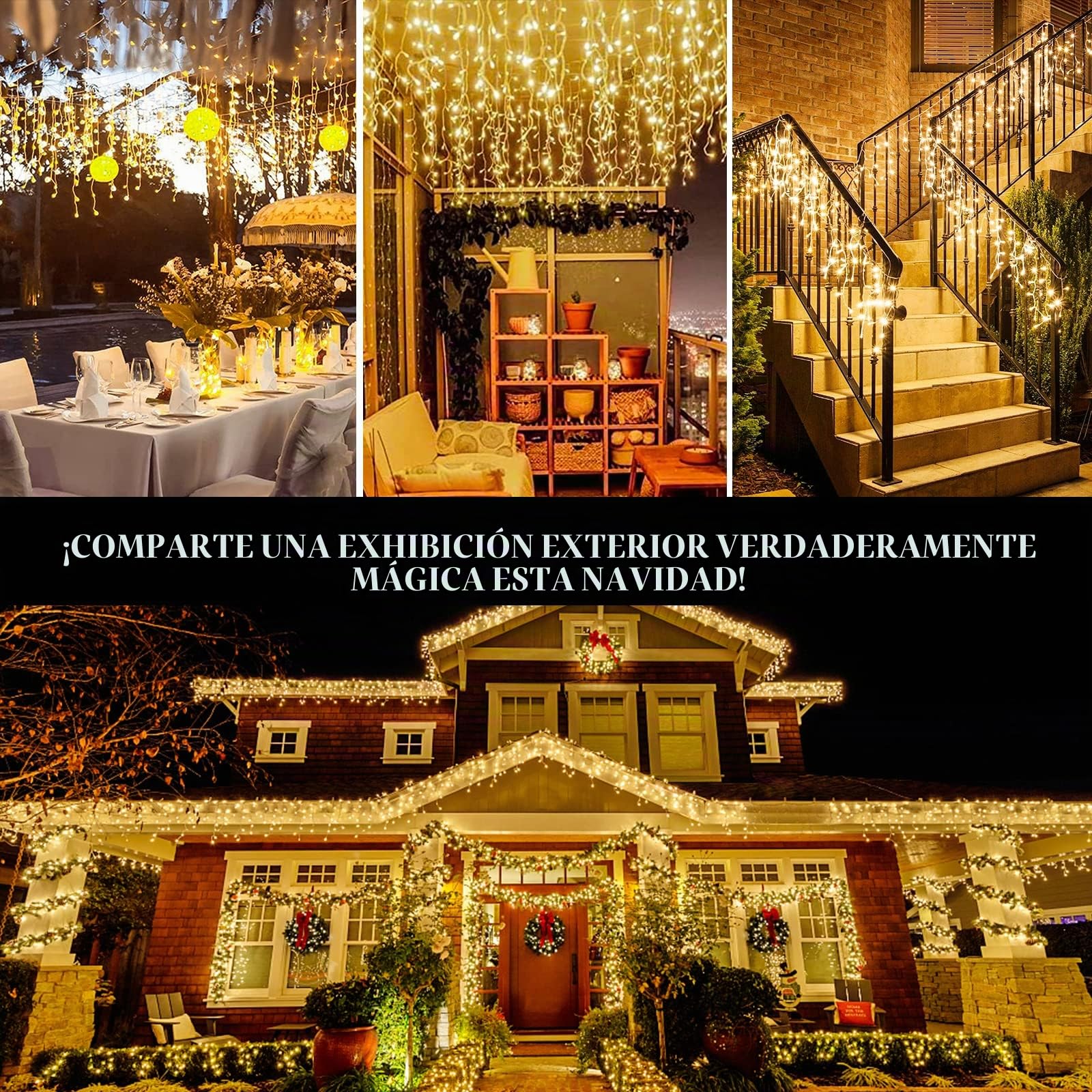 Cortina Luces Navidad Exterior/Interior, 800LED 20M Cadena Luces Carámbano [Prolongable 5 PCS], Luces Navidad Decoración para Exterior/Interior/Jardín/Patio Balcón, Blanco Cálido