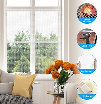 Fiberglass Fly Screen Mesh 150x300cm, Window Insect Net with Brush, White