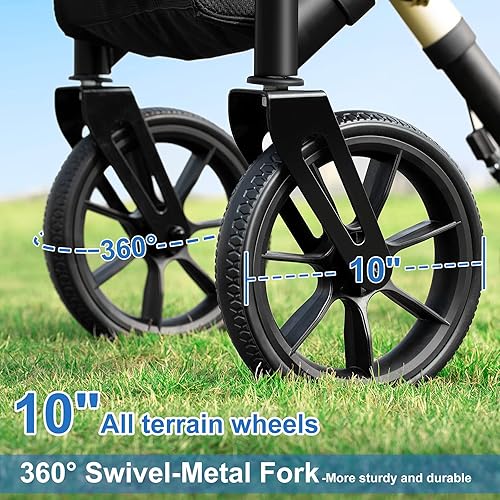 Vista 29 de WALK MATE Andador con ruedas para personas mayores de 5.3 a 7 pies con asiento ajustable en altura, ruedas de 10 pulgadas, andadores ocultos