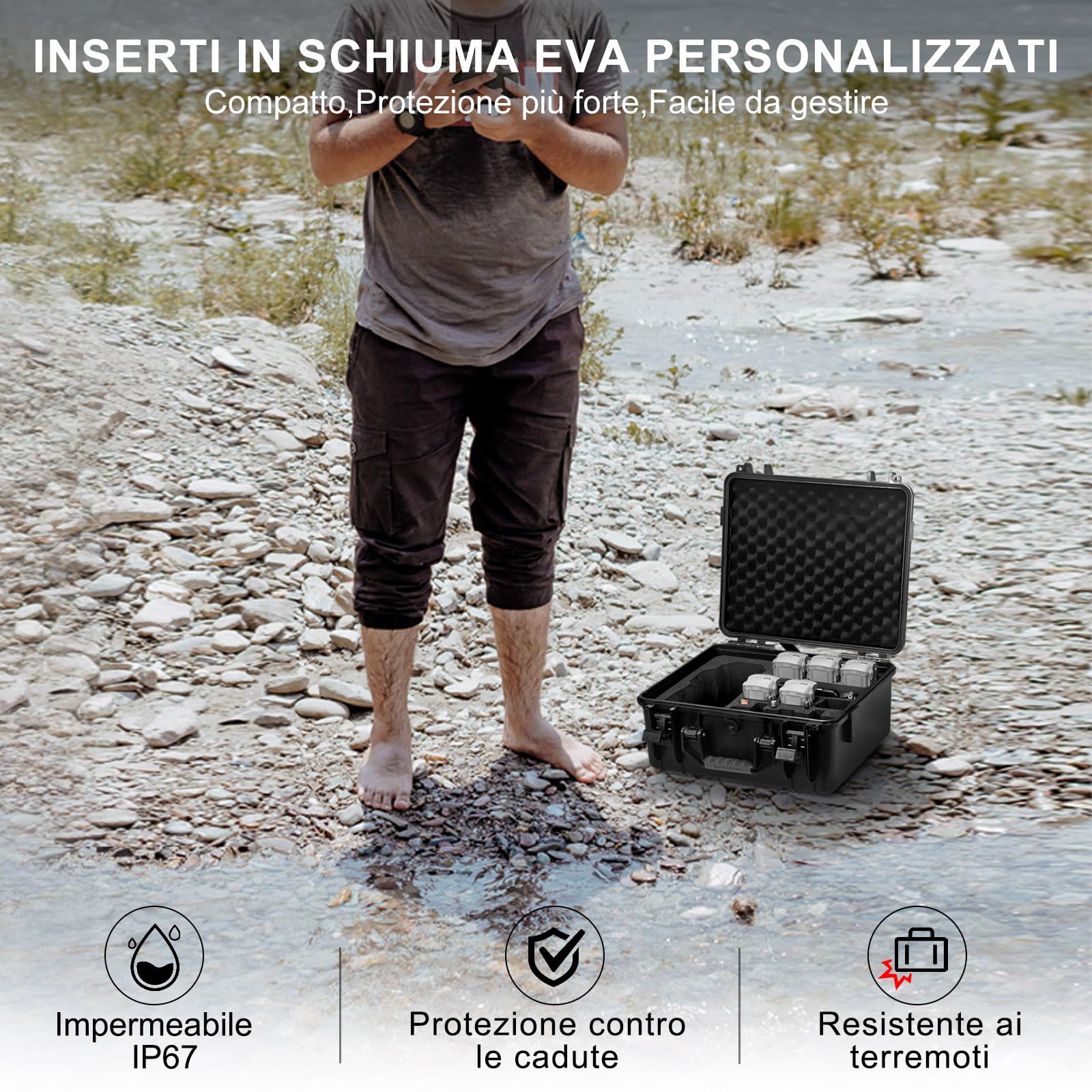 LEKUFEE Custodia Rigida Impermeabile per DJI Air 3S drone,DJI Air 3S Fly More Combo,RC 2,RC N2 e accessori (Solo Valigia)