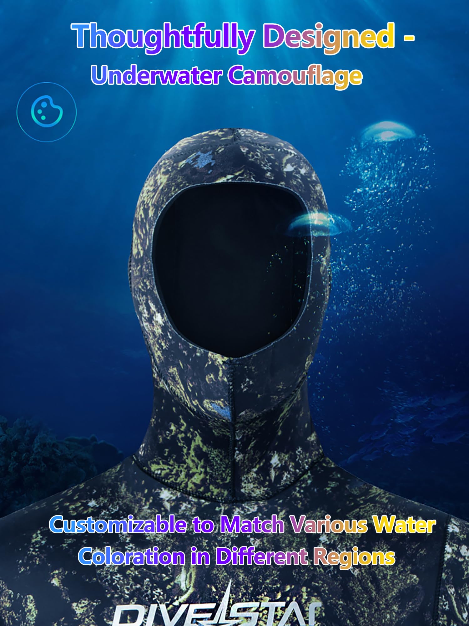 Muta da Pesca in Apnea in Neoprene da 3Mm, 2 Pezzi, Muta da Immersione Mimetica La Cui Colorazione può Variare in Base All'ambiente per Il Nuoto in Acque Fresche E Il Nuoto Subacqueo