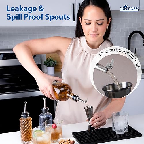 Vista 11 de EHOMEA2Z Stainless Steel Liquor Bottle Pourers Classic Bottle Pourers for Alcohol, Leak-Proof, Dishwasher-Safe Pour Spouts for Liquour Bottles