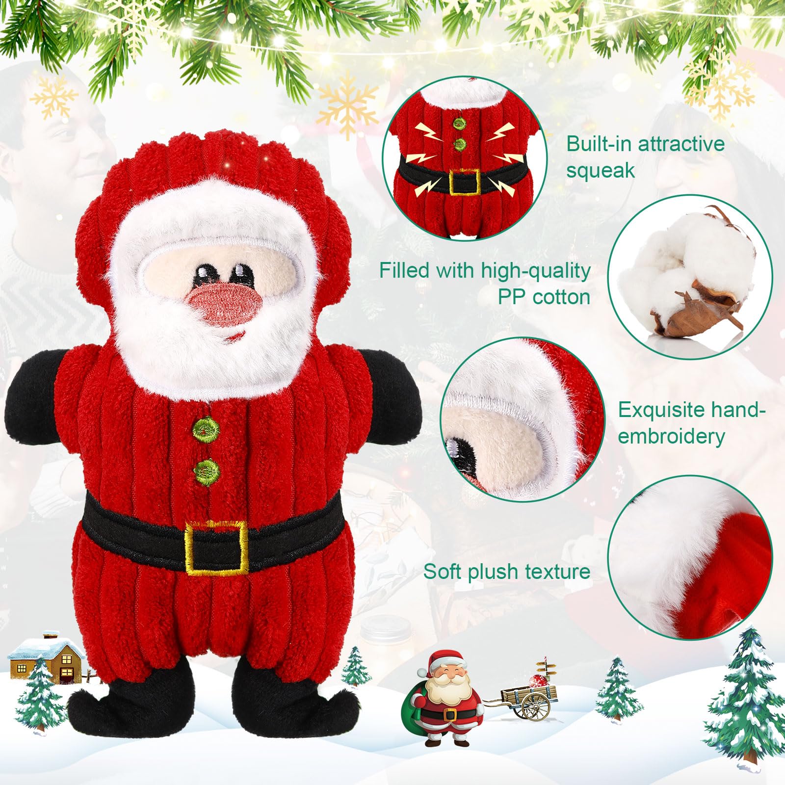 Lot de 8 jouets de Noël pour chien - Jouets couineurs interactifs en peluche avec couineur pour chiens de petite, moyenne et grande taille - Nettoyage des dents