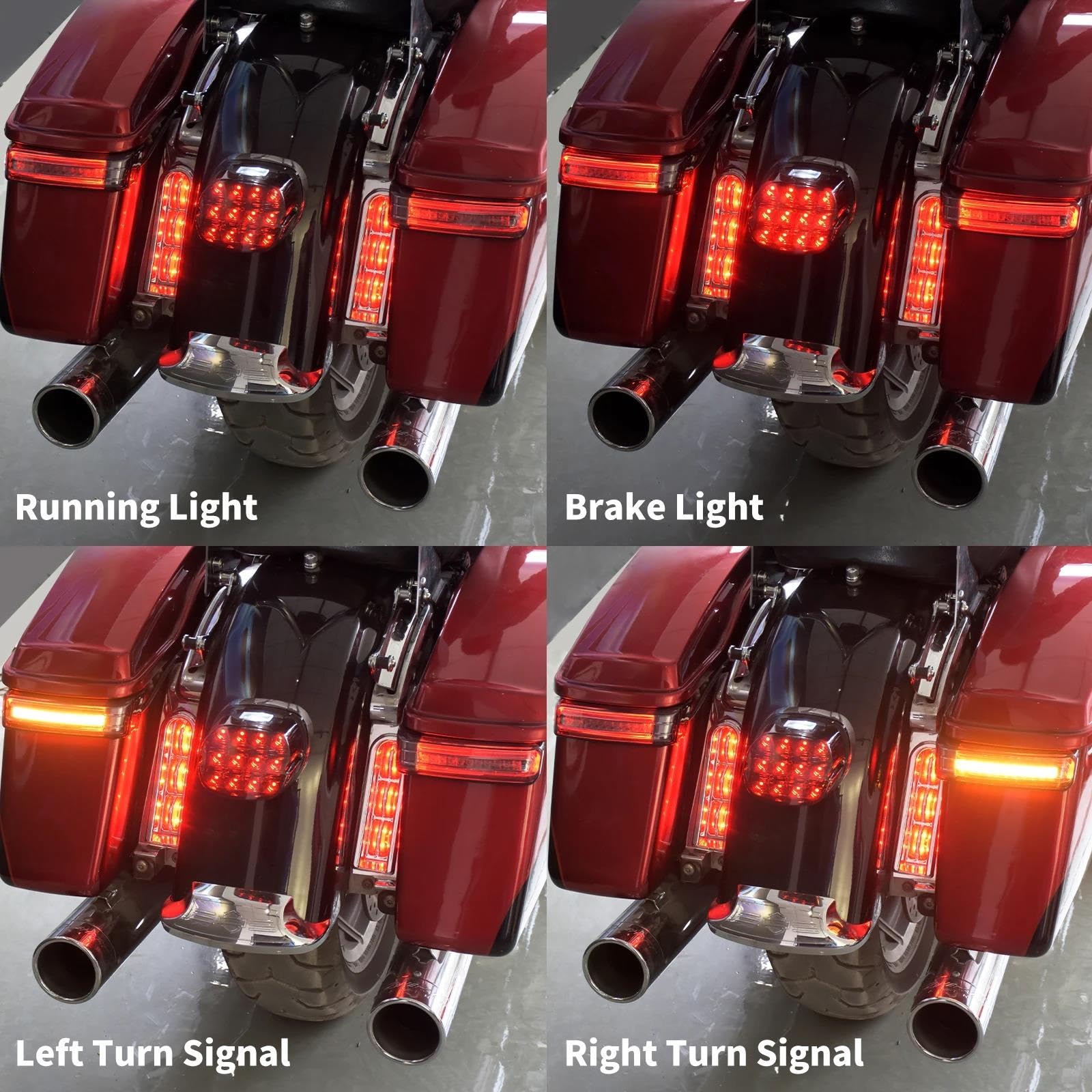 Intermitentes para Harley para Touring Road Street Electra Glide Ultra Limited FLH Alforjas LED para Motocicletas Luz Freno En Funcionamiento Y Luz Señal Giro Lámpara señal(Black+Smoked)
